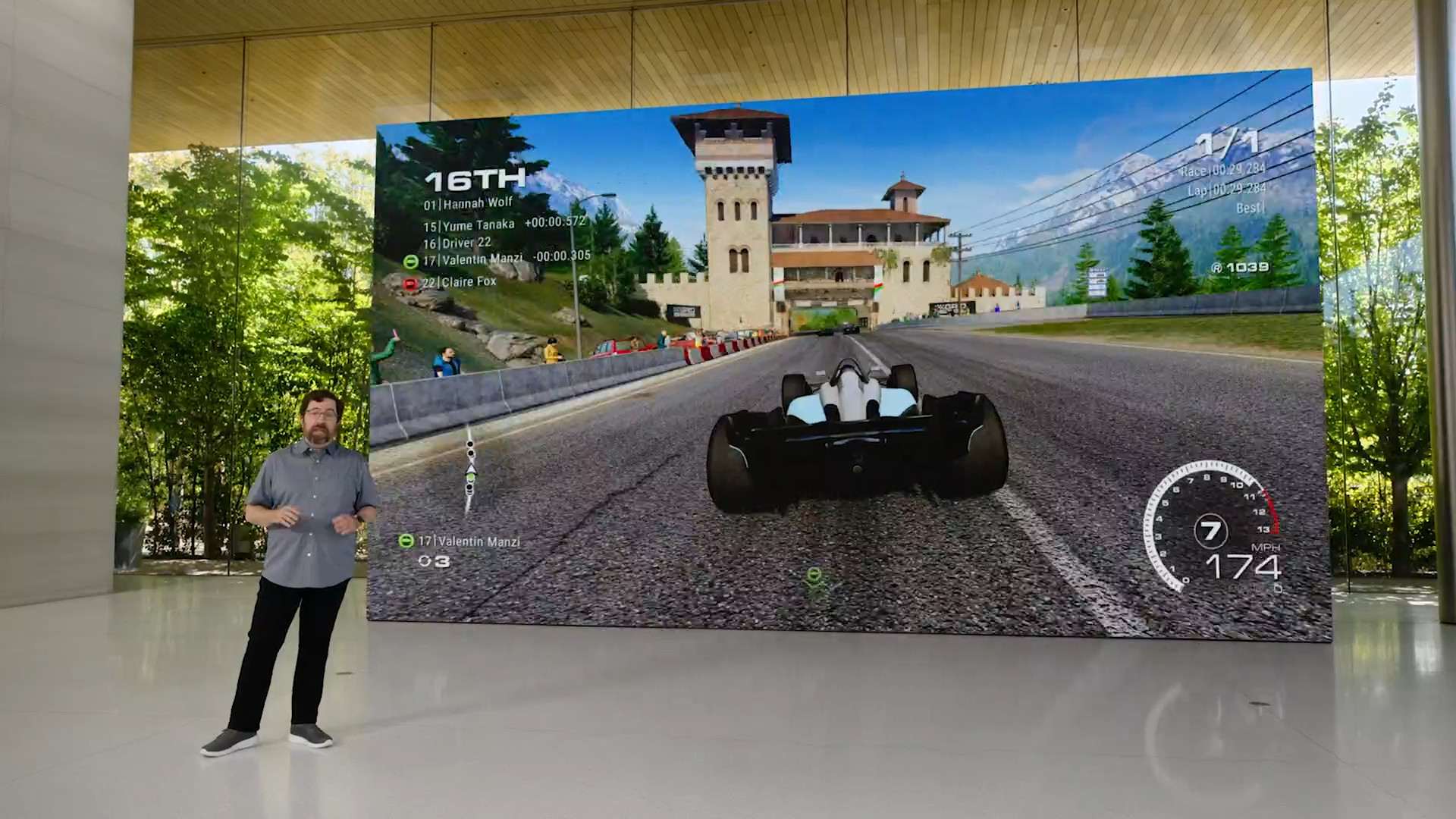 racing game on large display