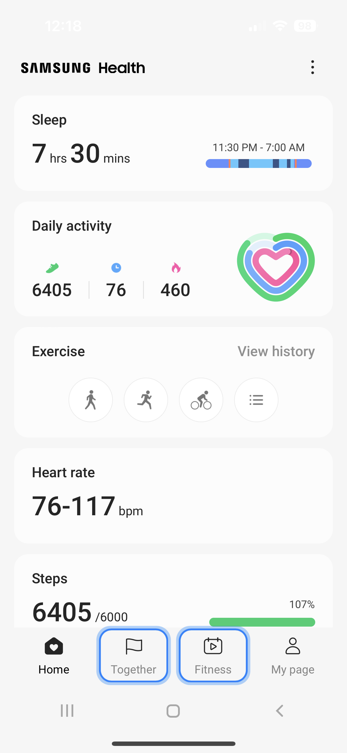 samsung health dashboard