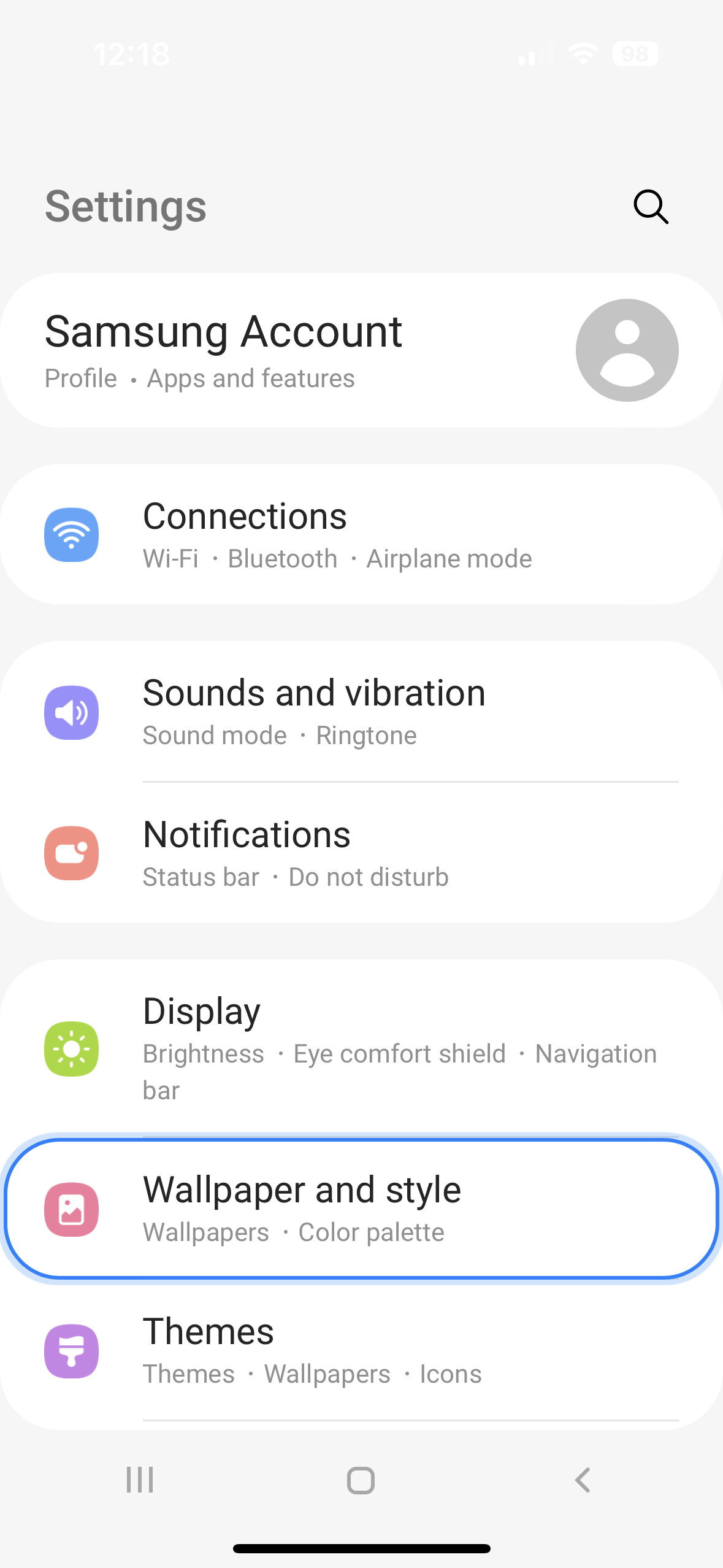 samsung settings menu
