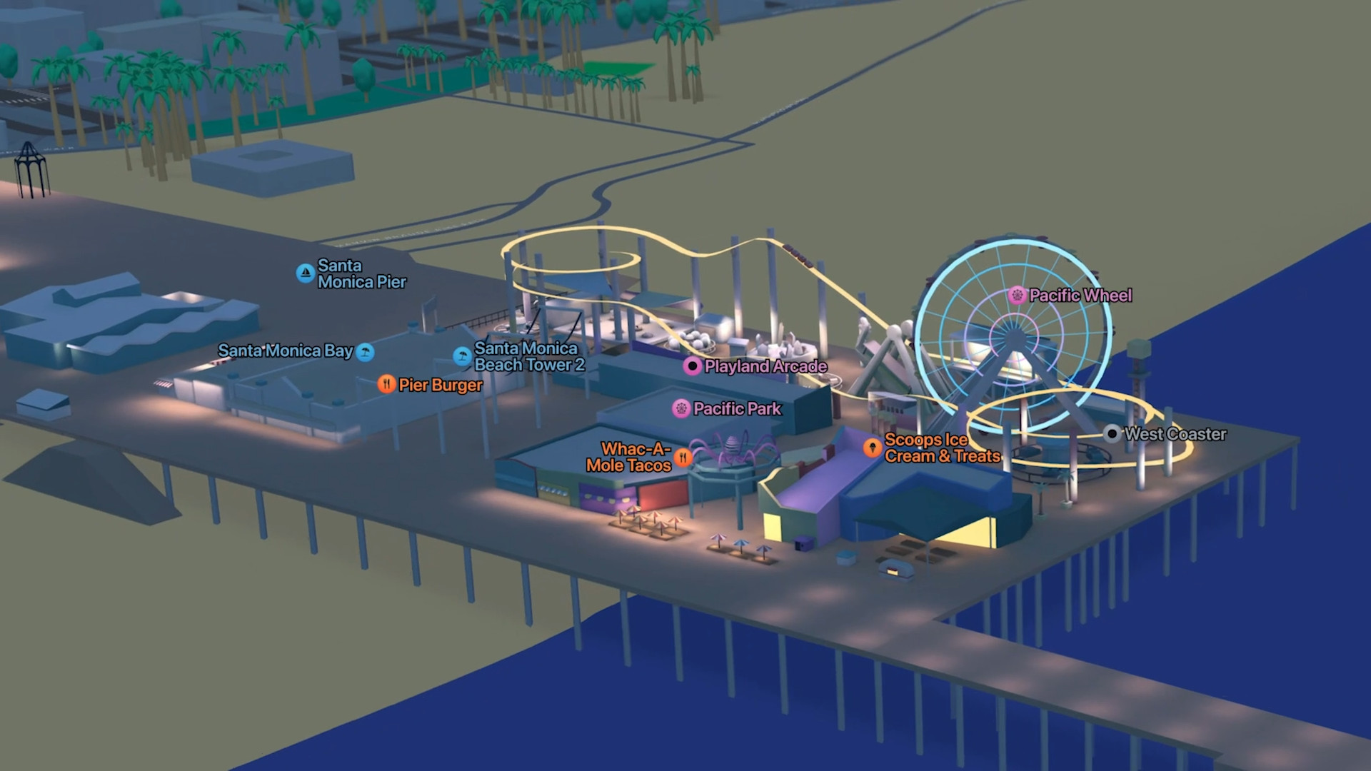 santa monica pier illuminated