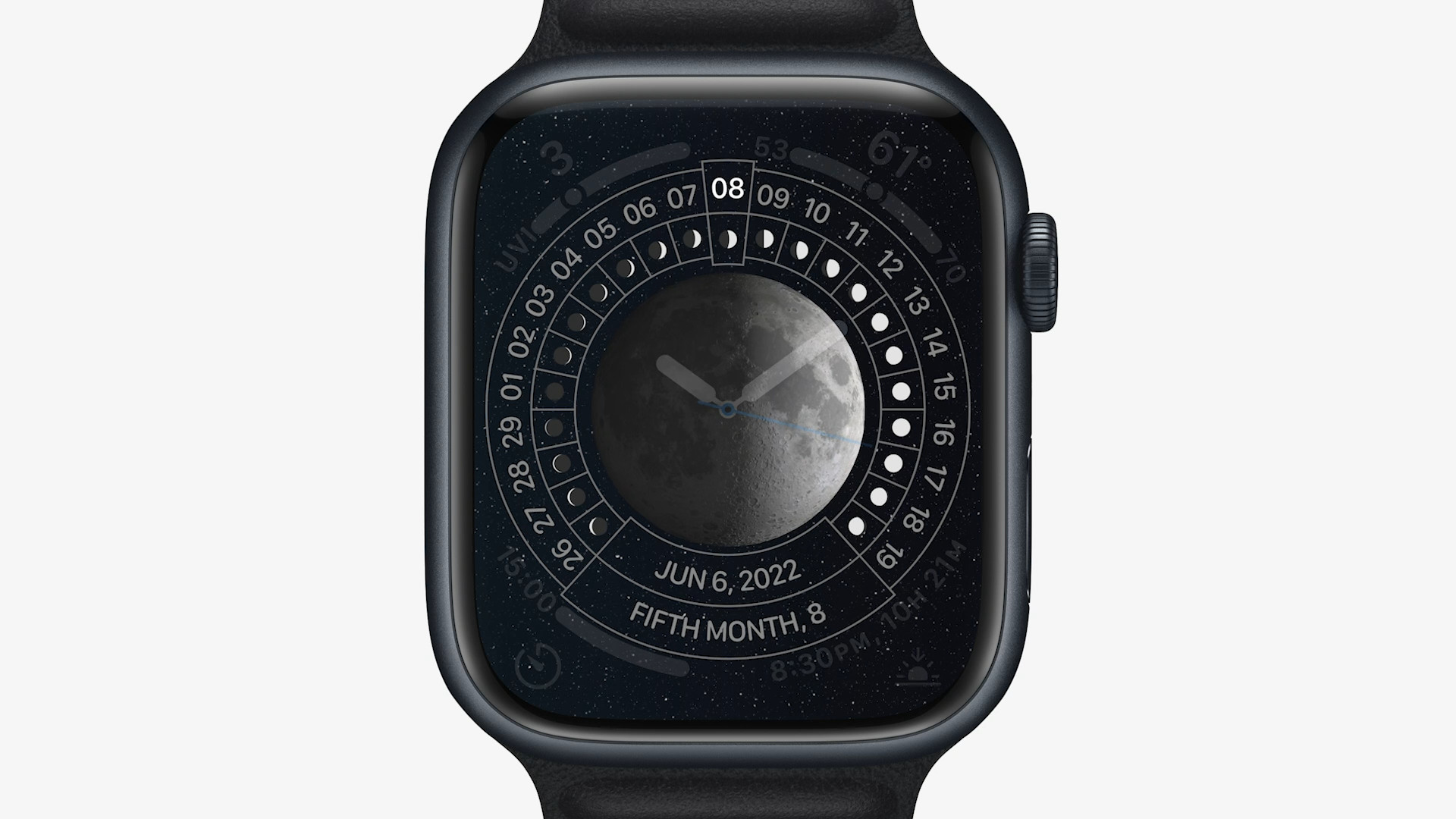 smartwatch lunar calendar display dark
