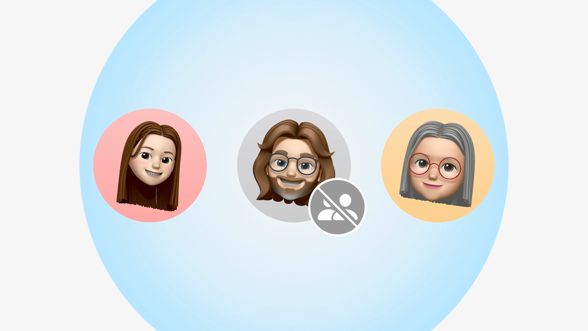 three avatars muted center