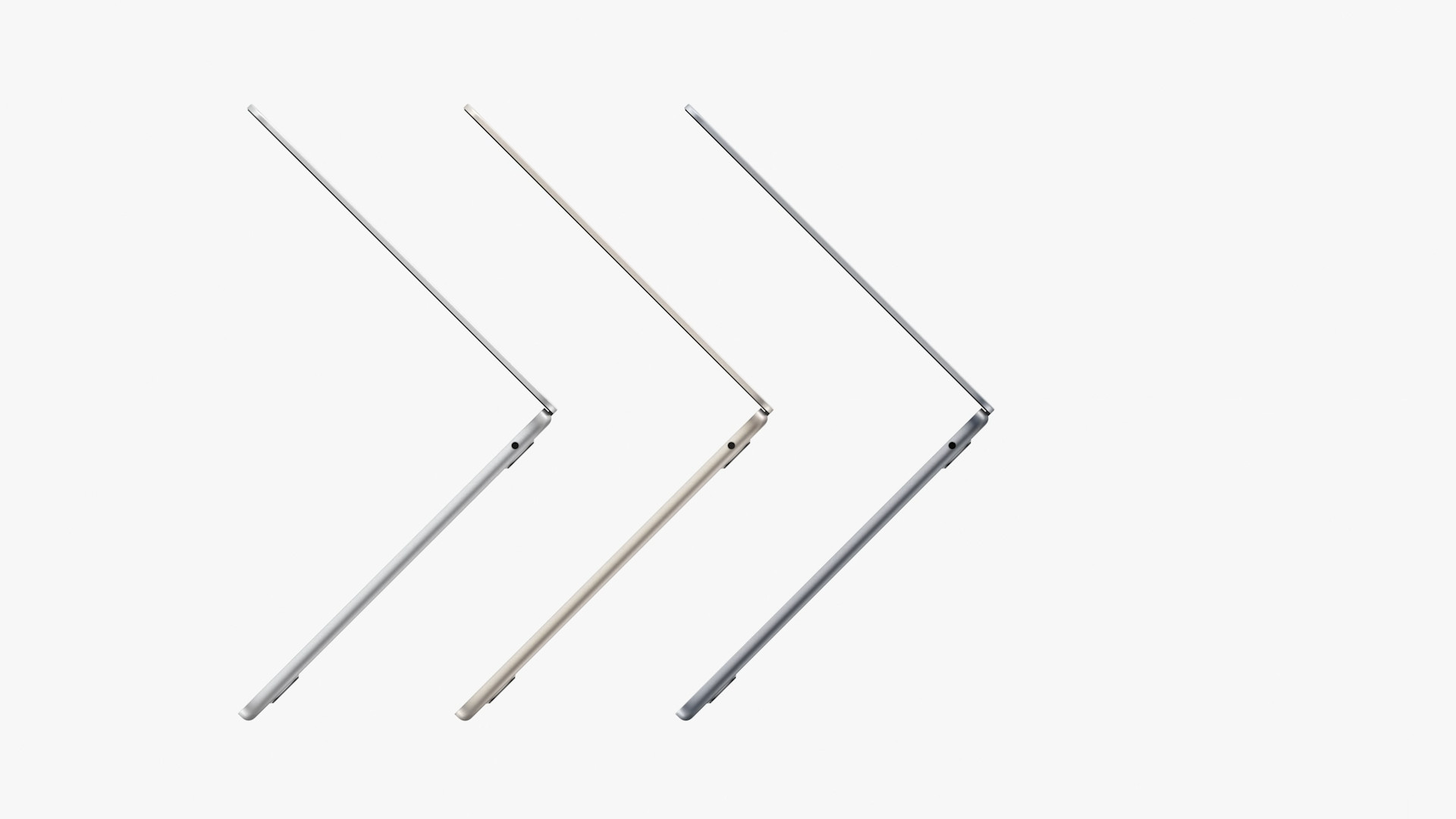 three thin laptops side view