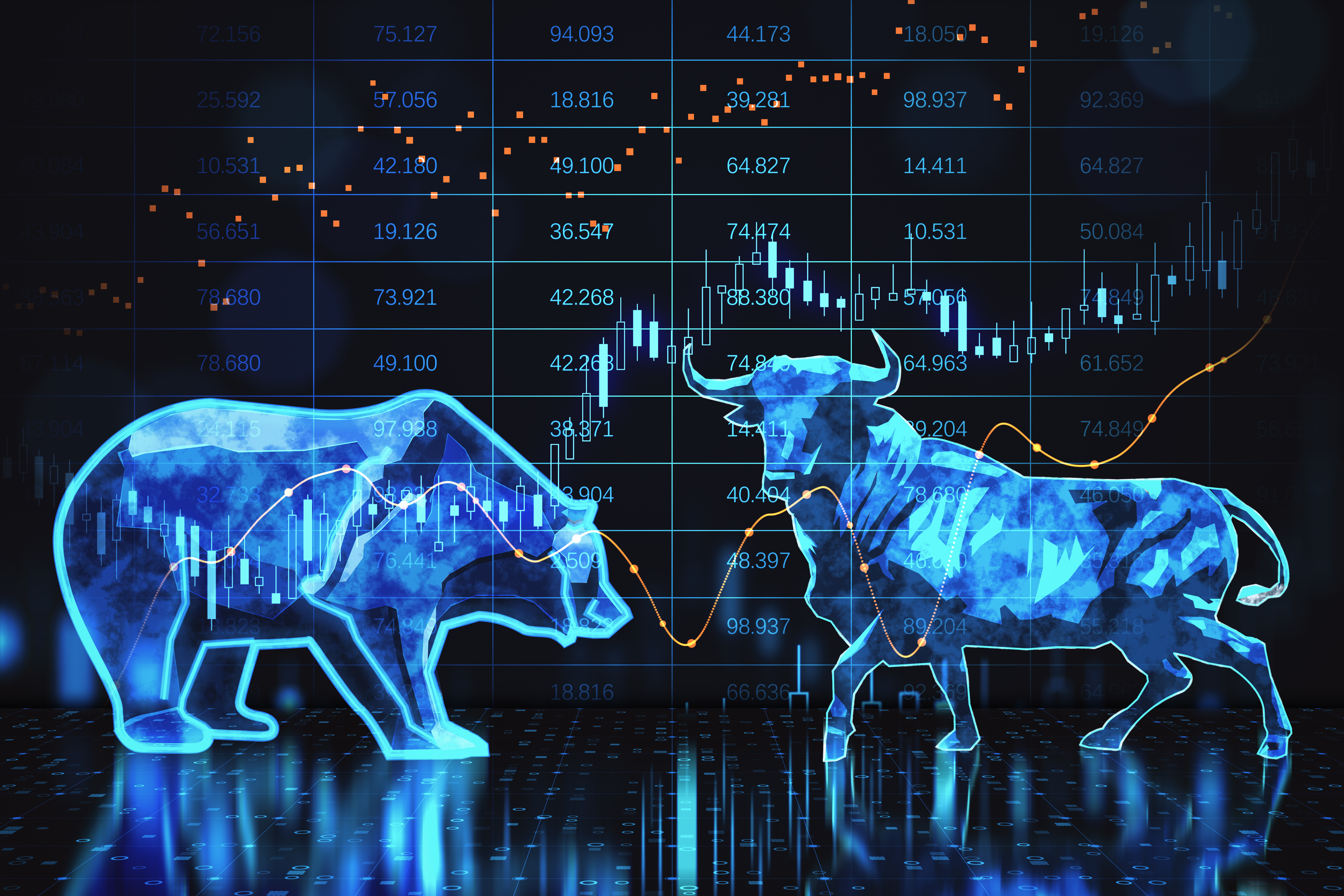 Abstract bearish and bullish forex chart on blurry background. Stock market exchange and financial analysis. 3D Rendering. Abstract bearish and bullish forex chart on blurry background. Stock market exchange and financial analysis. 3D Rendering.
