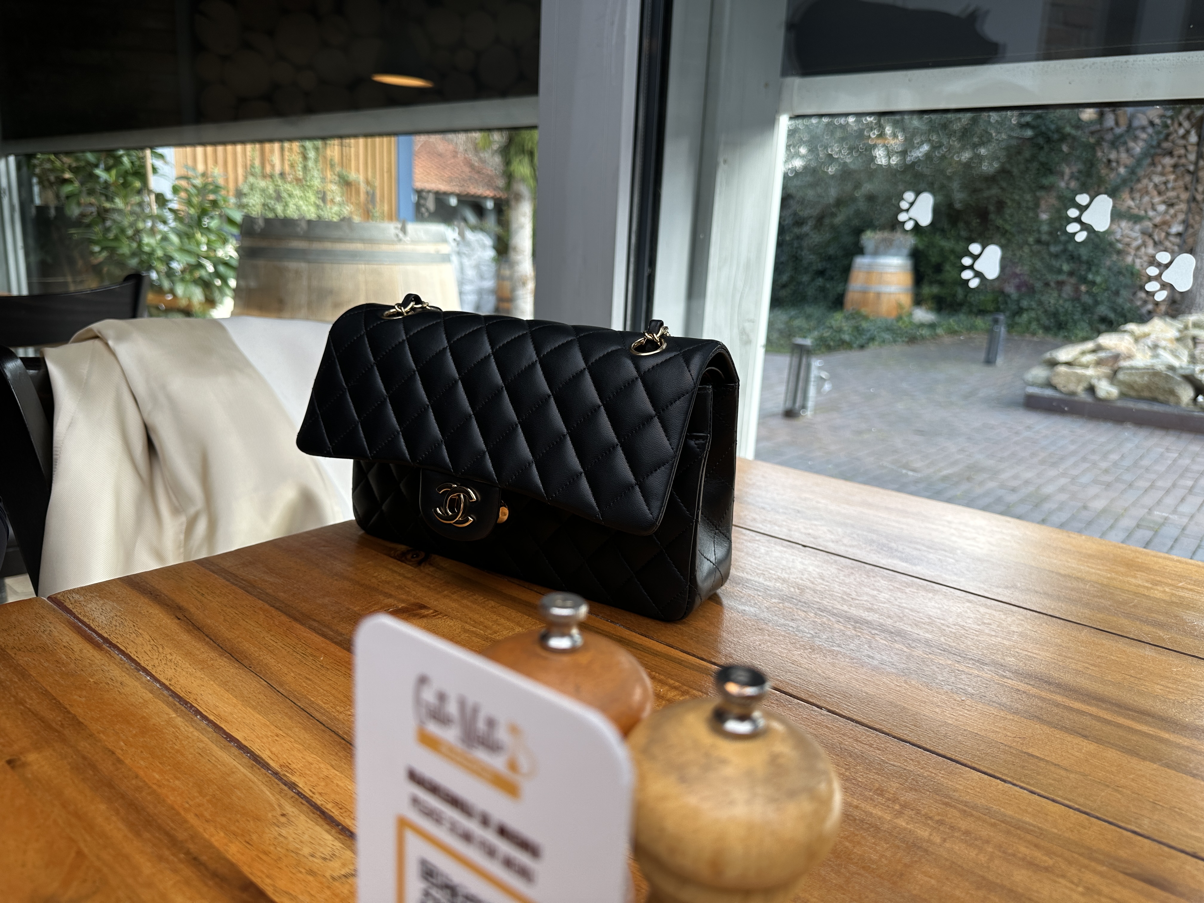 black quilted handbag