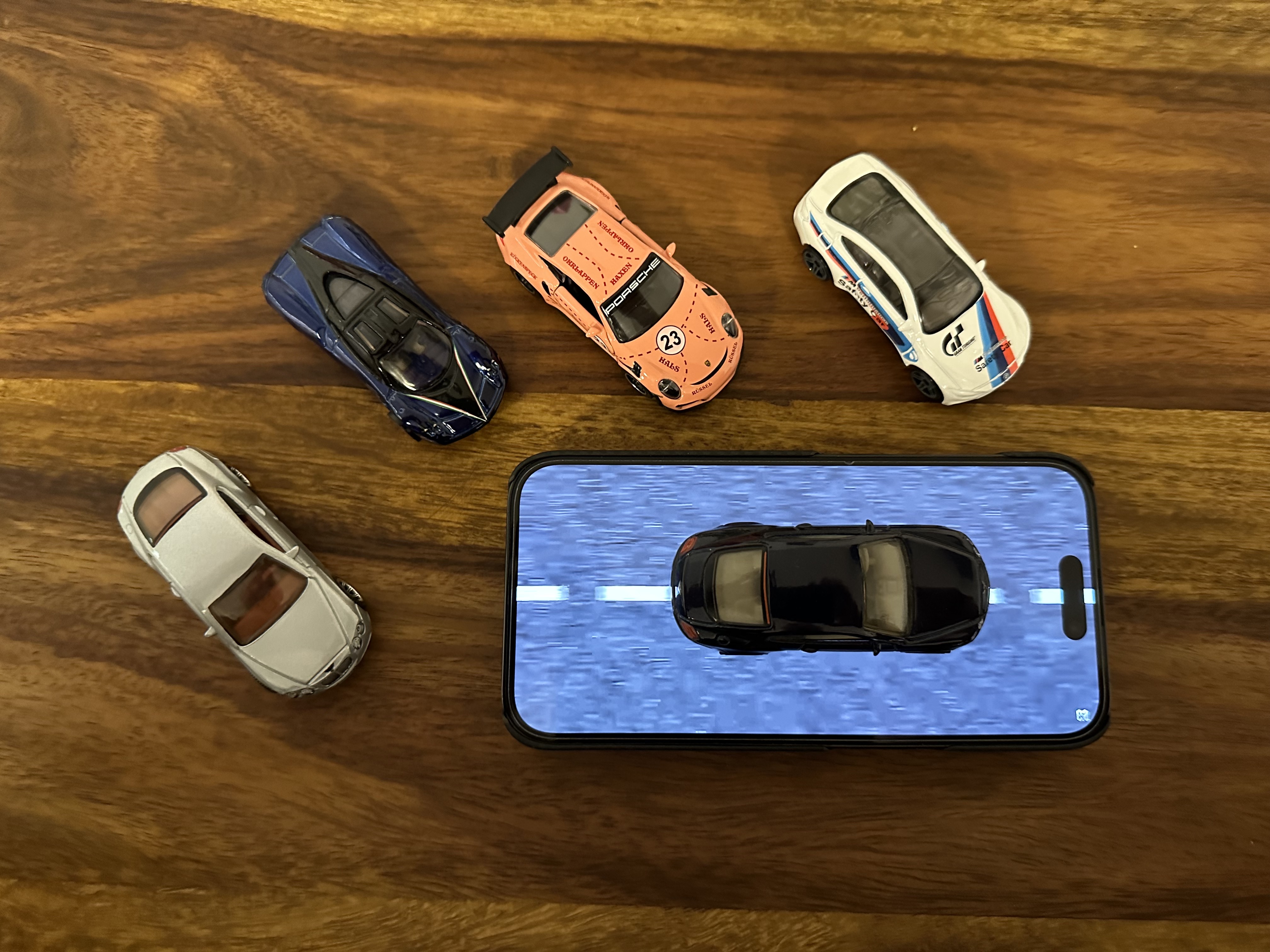 mini cars on phone static road
