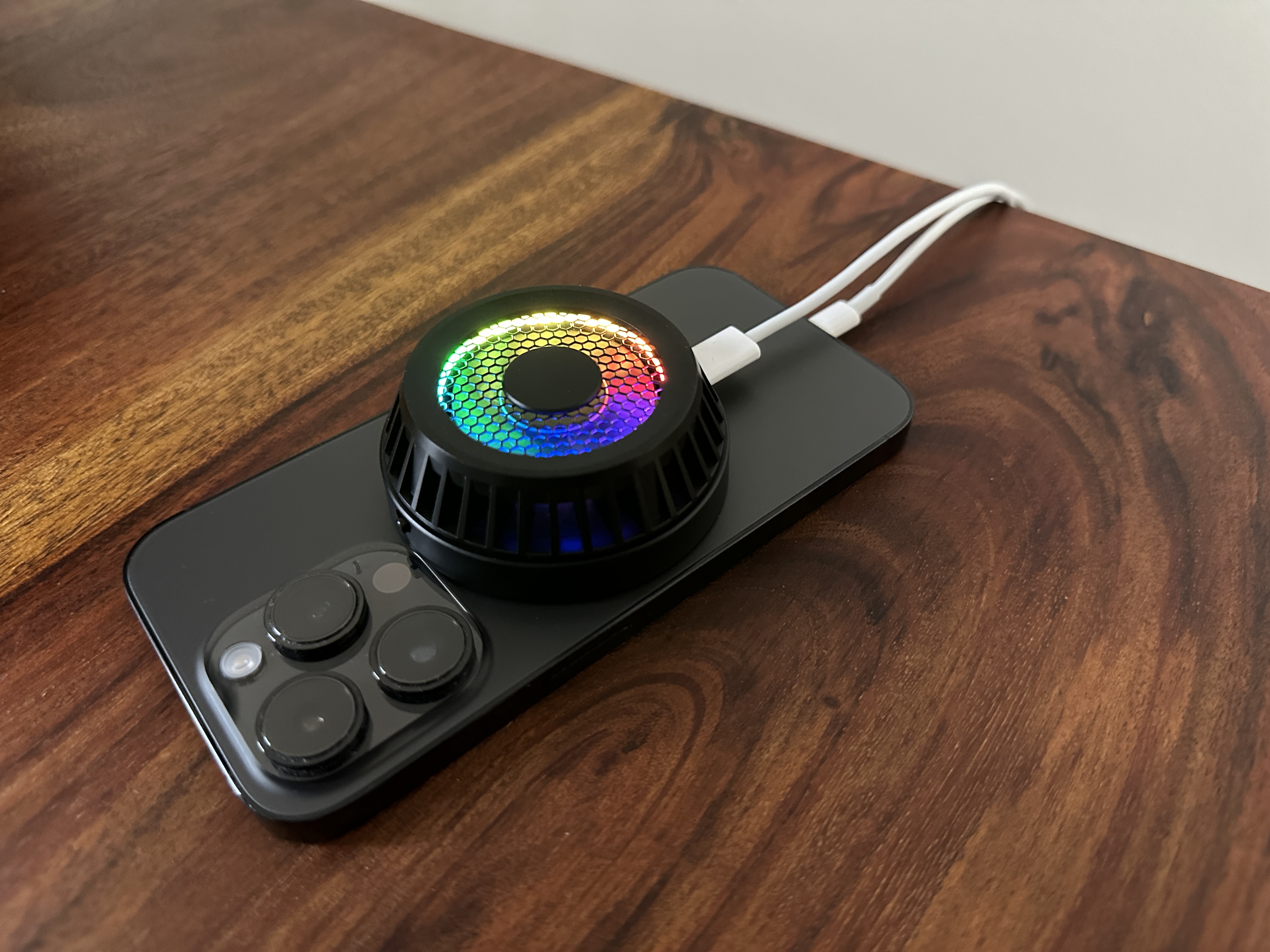 phone with cooler on wood