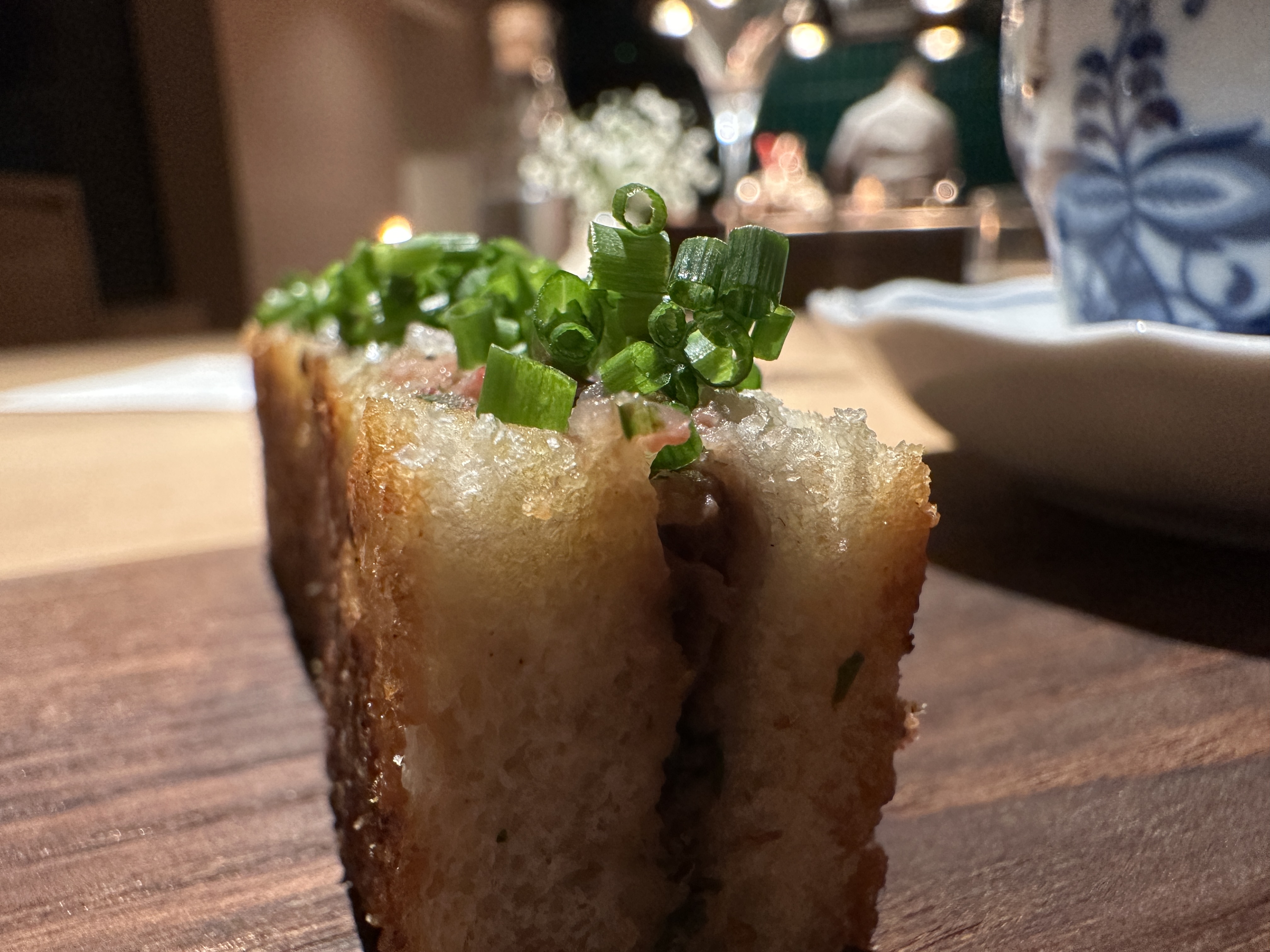 close up toast with chives