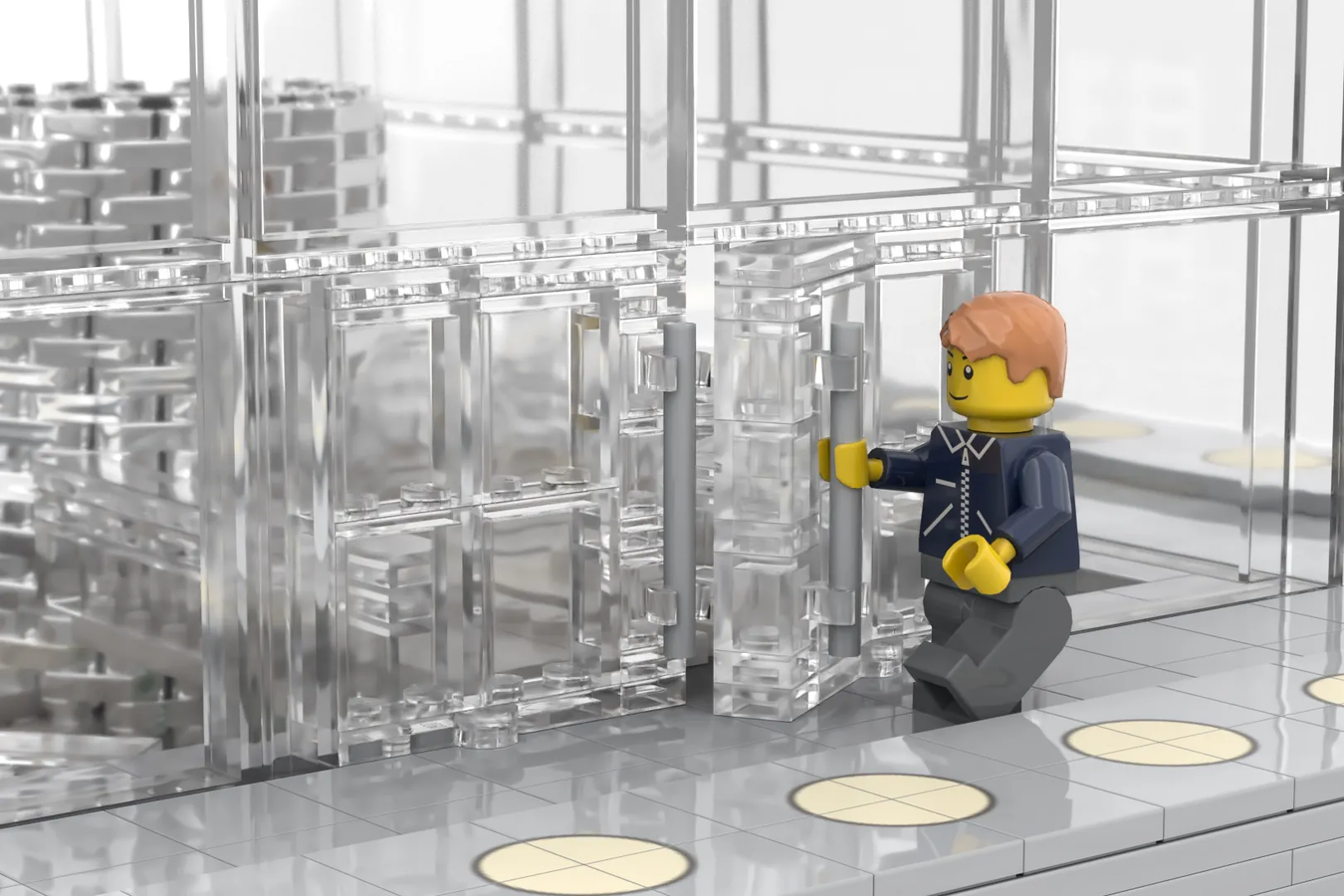 lego figure entering store