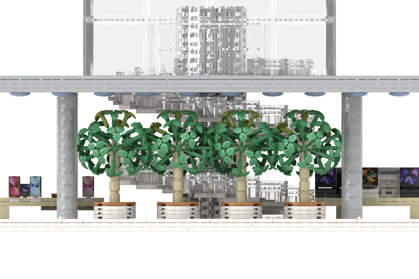 lego store interior with trees