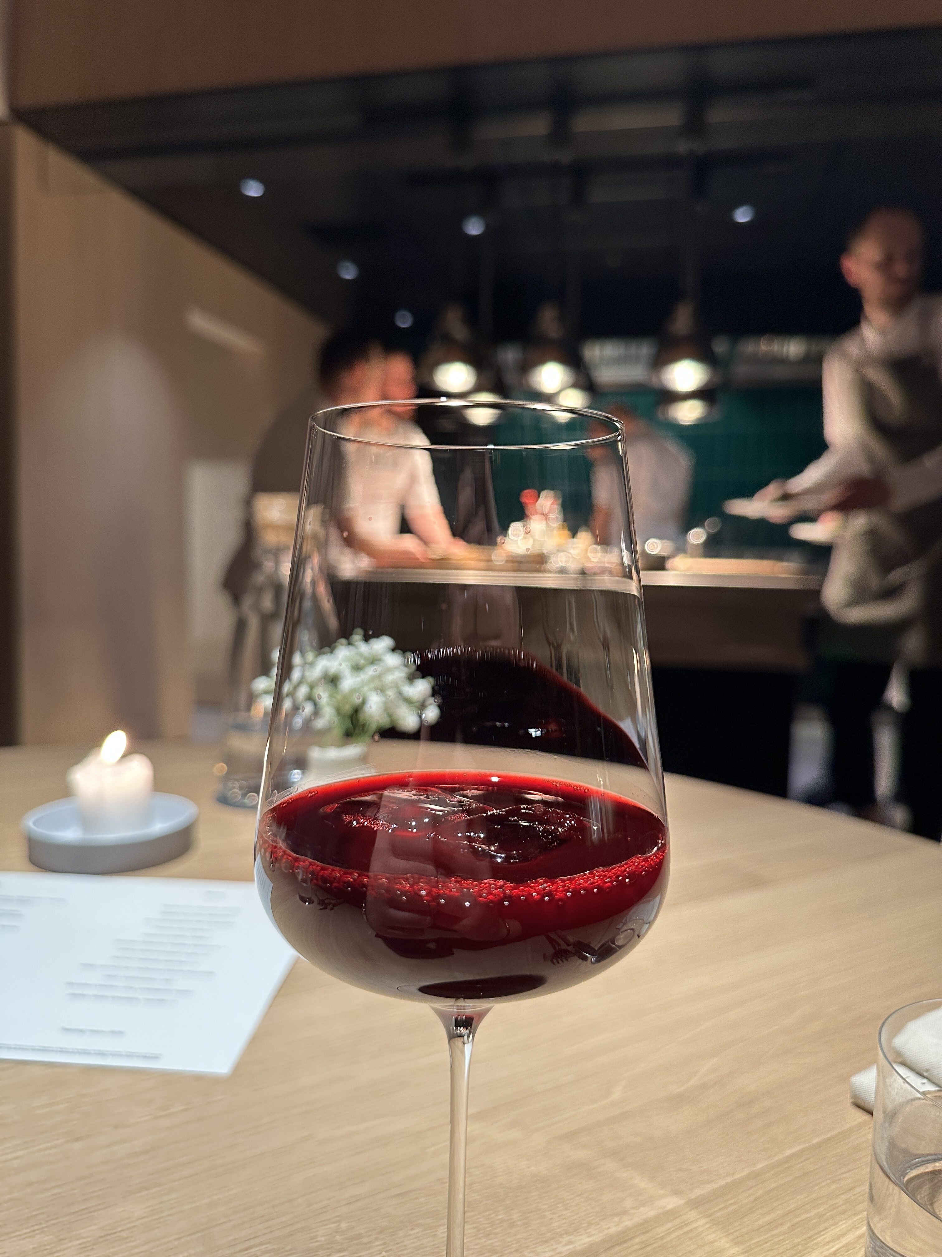 red wine glass on table