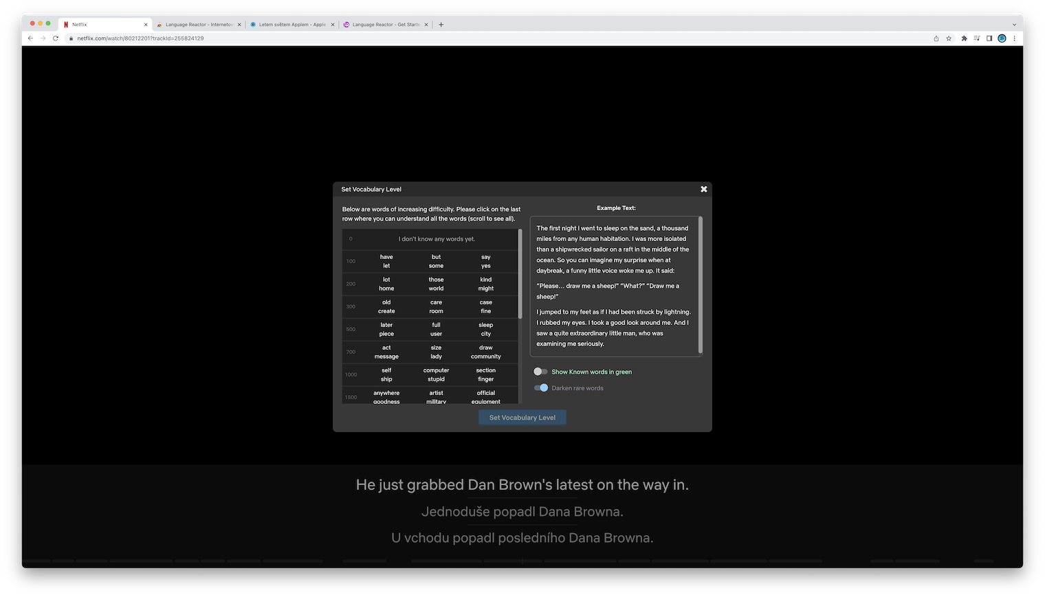 video subtitles settings