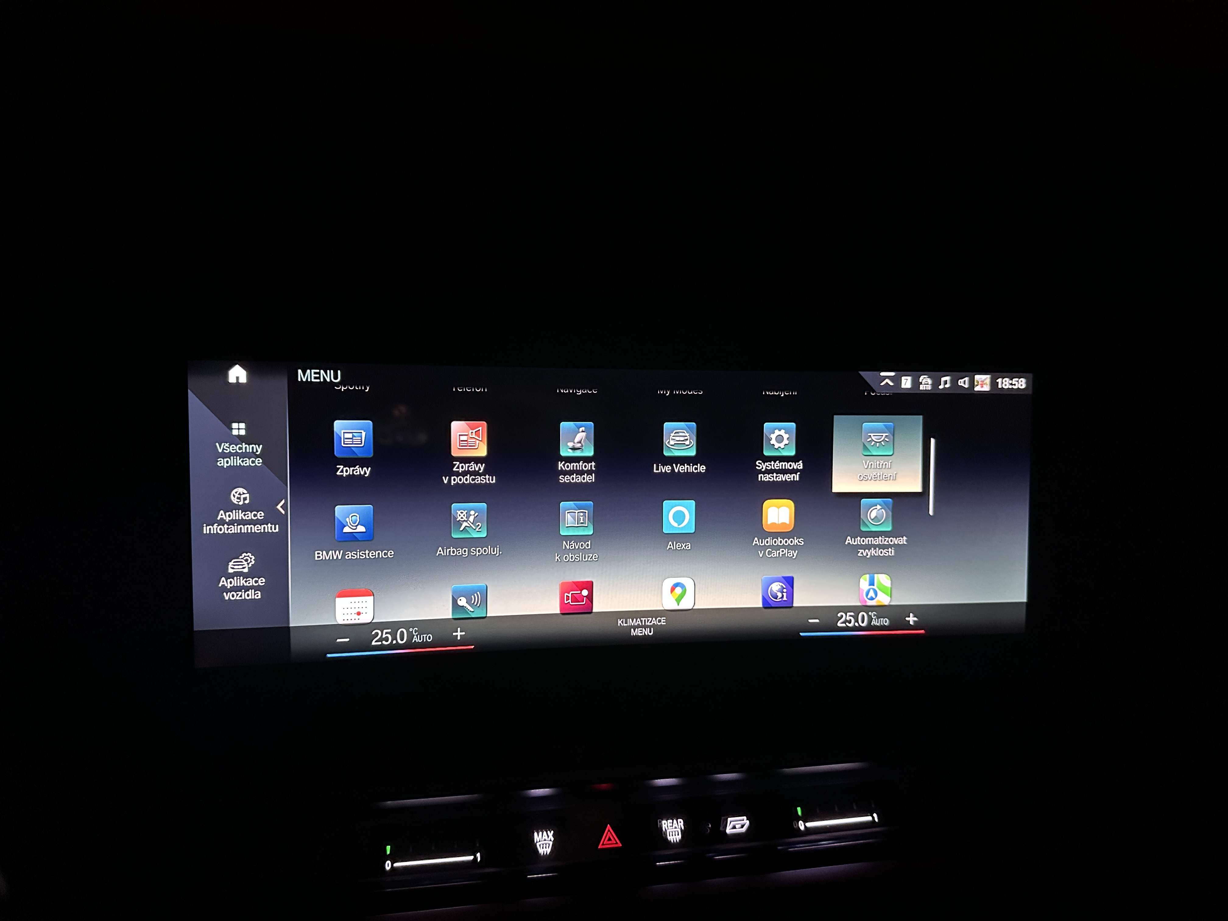 car dashboard menu