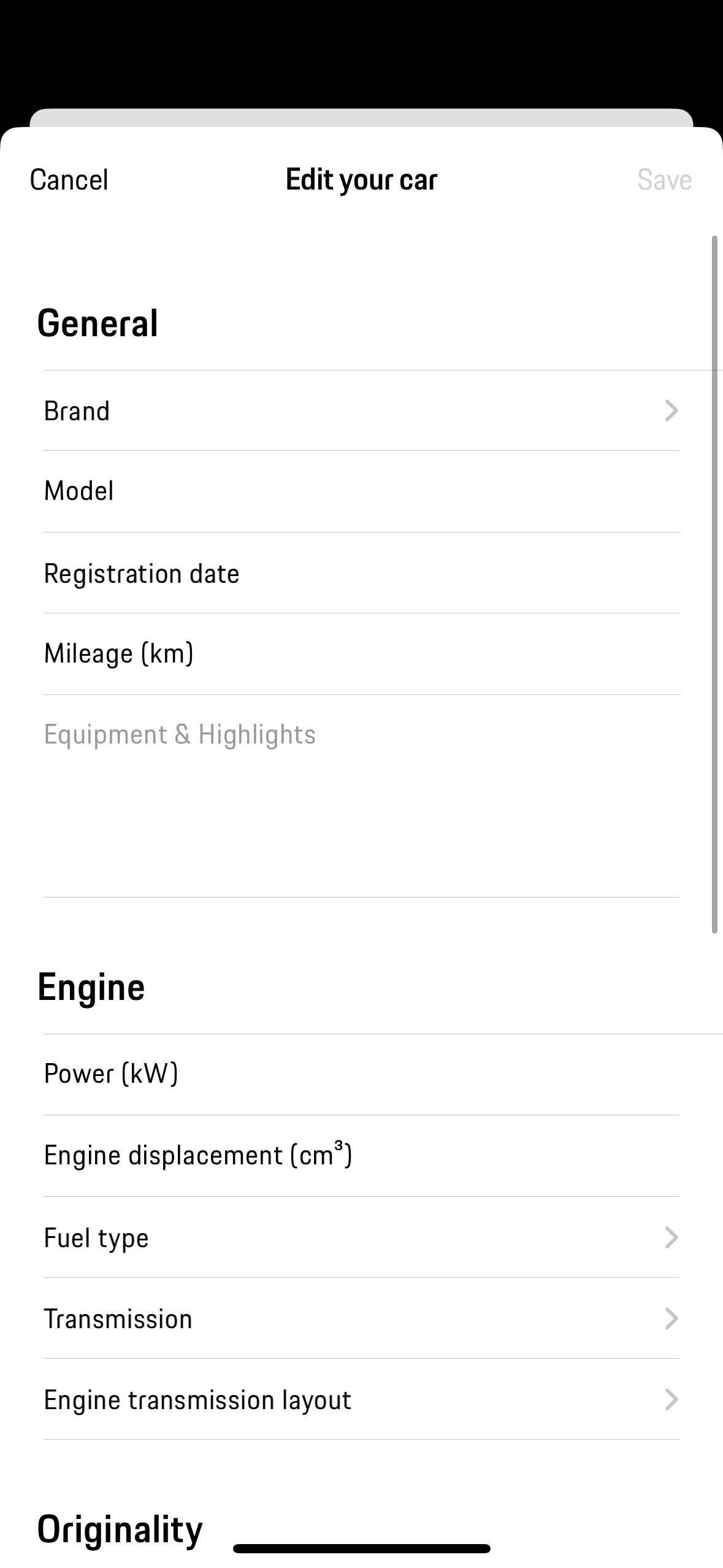 edit car details screen