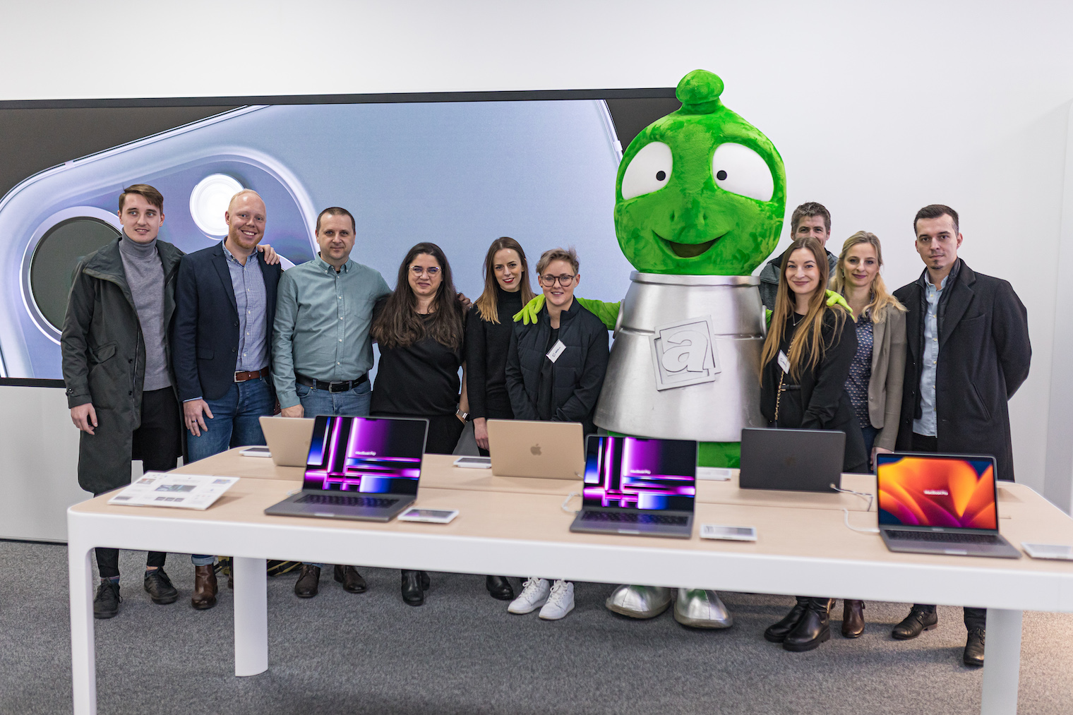 group photo with mascot