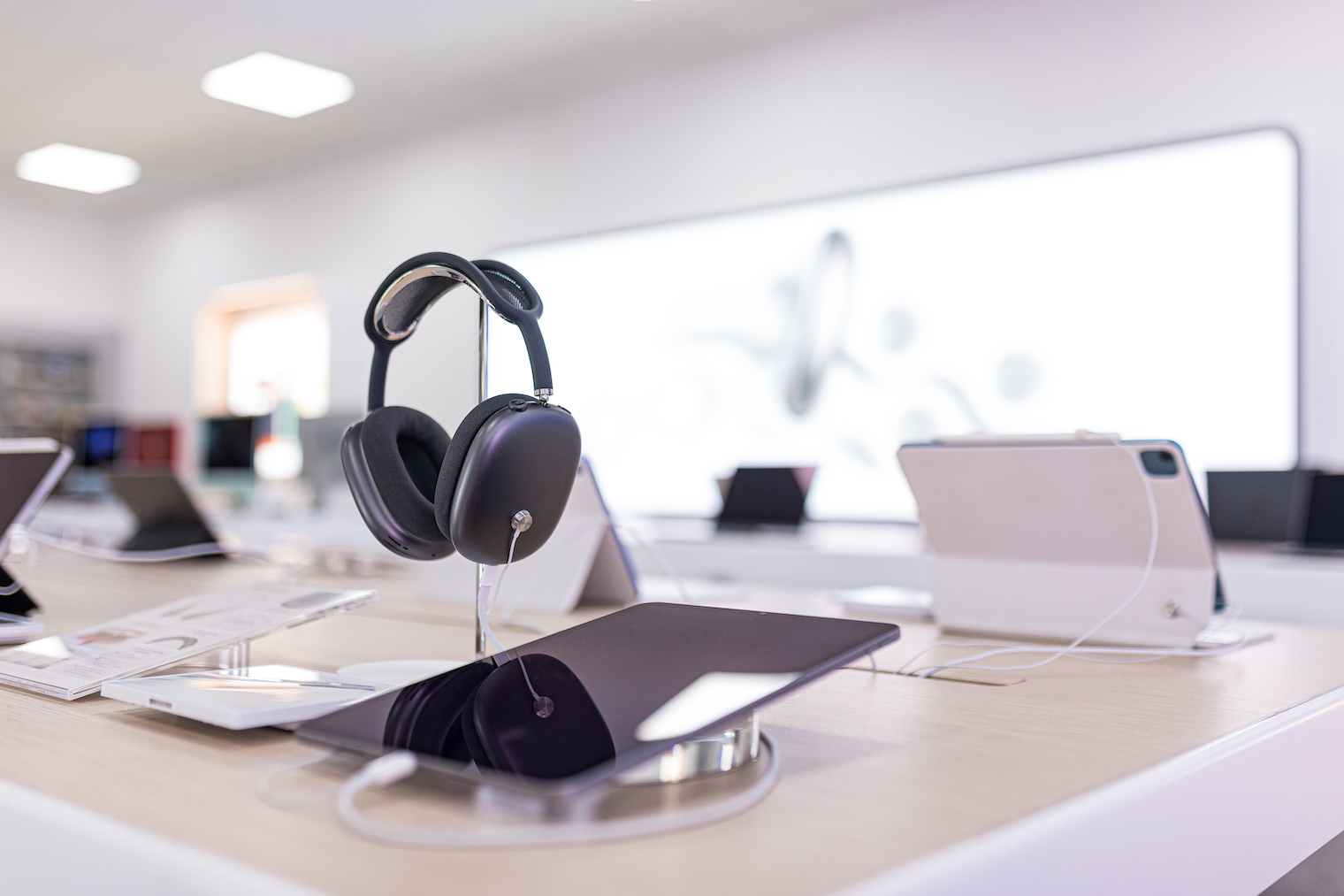 headphones and tablets display
