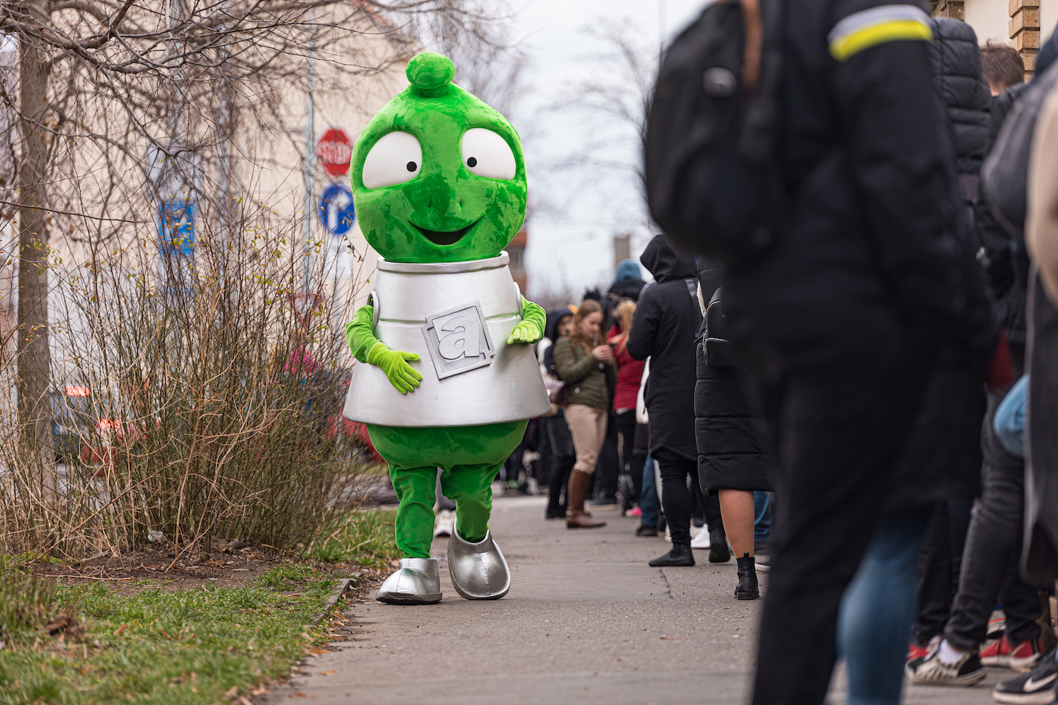 mascot walking outside