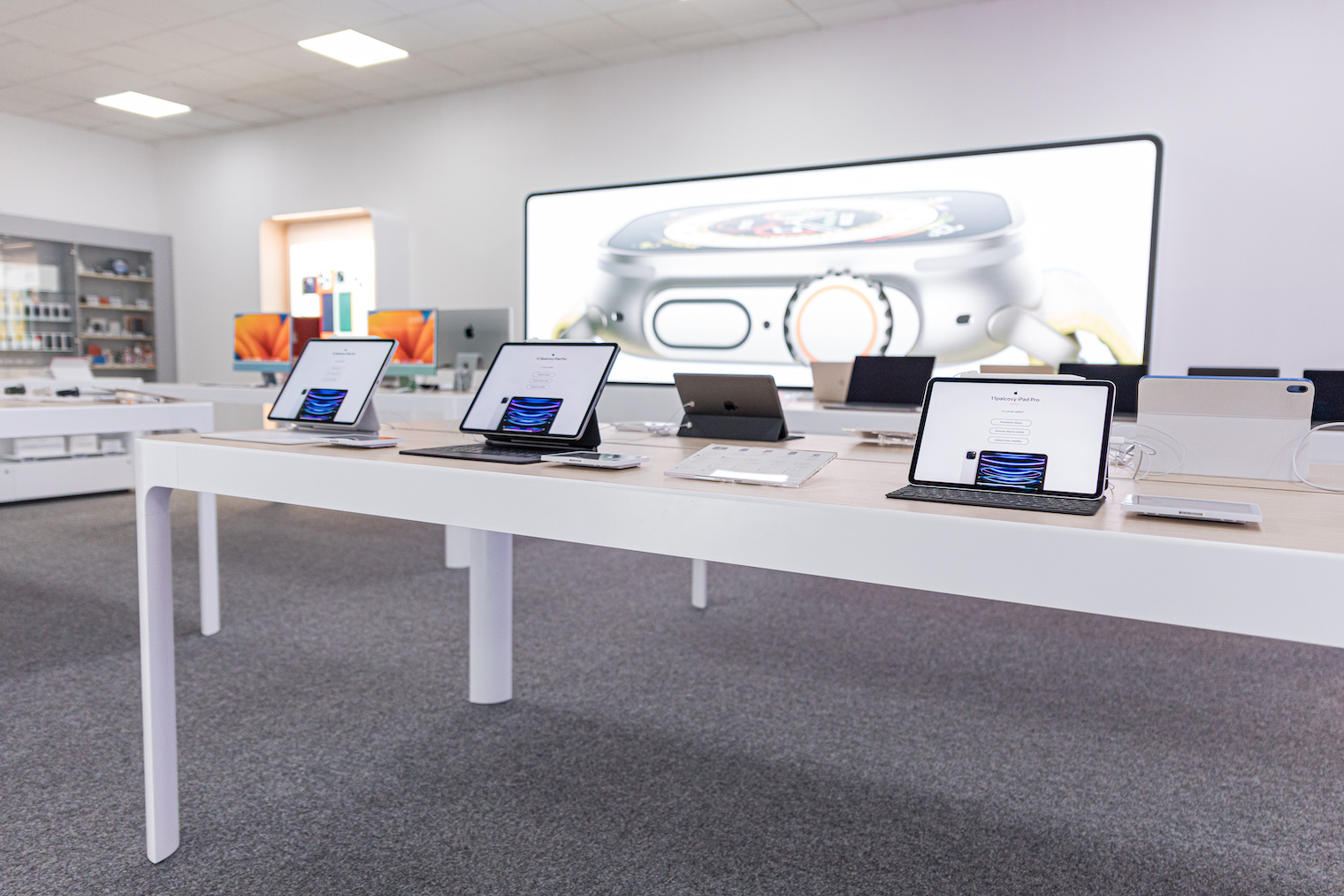 tablet display with watch background