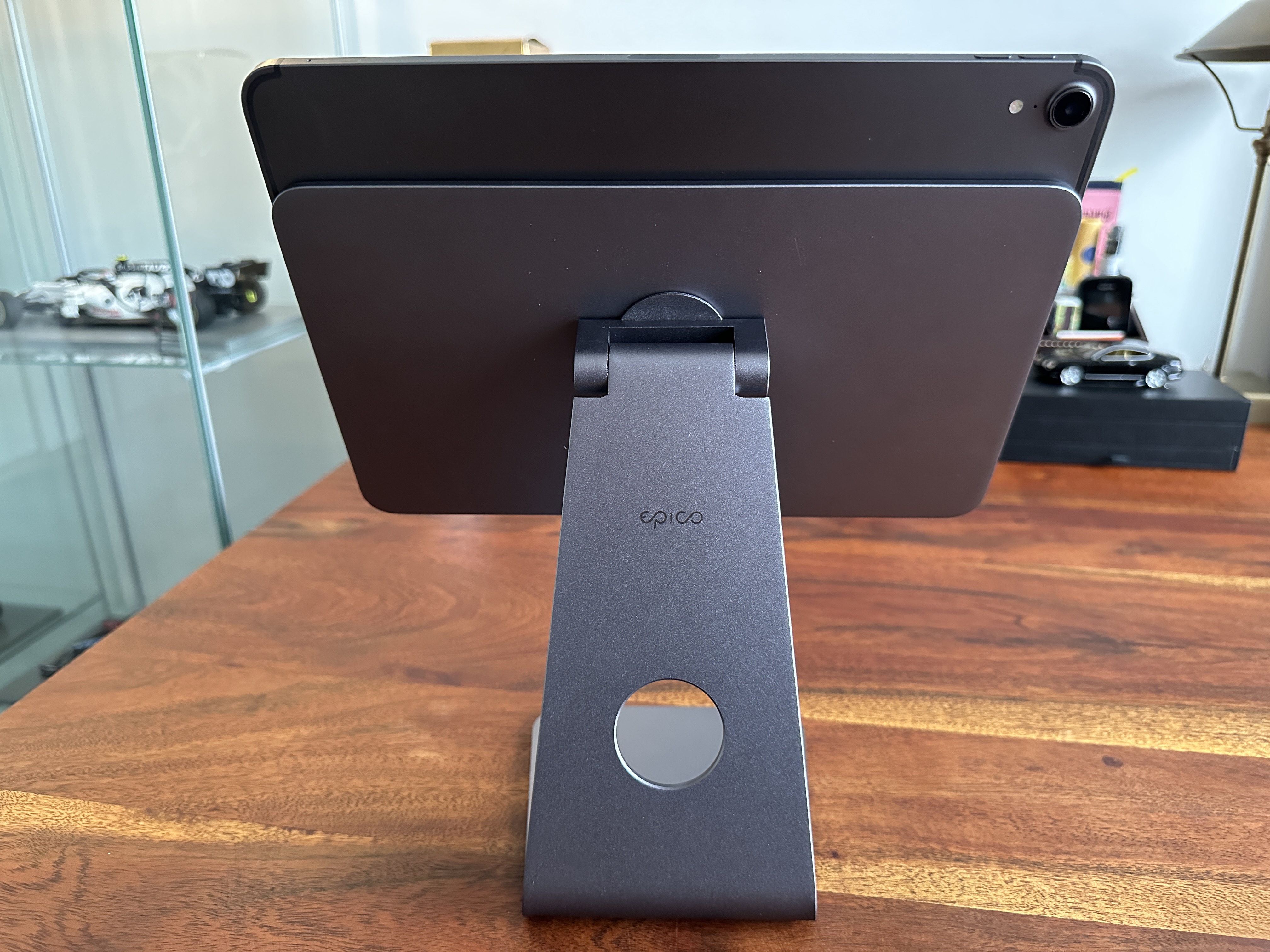 tablet on stand side angle