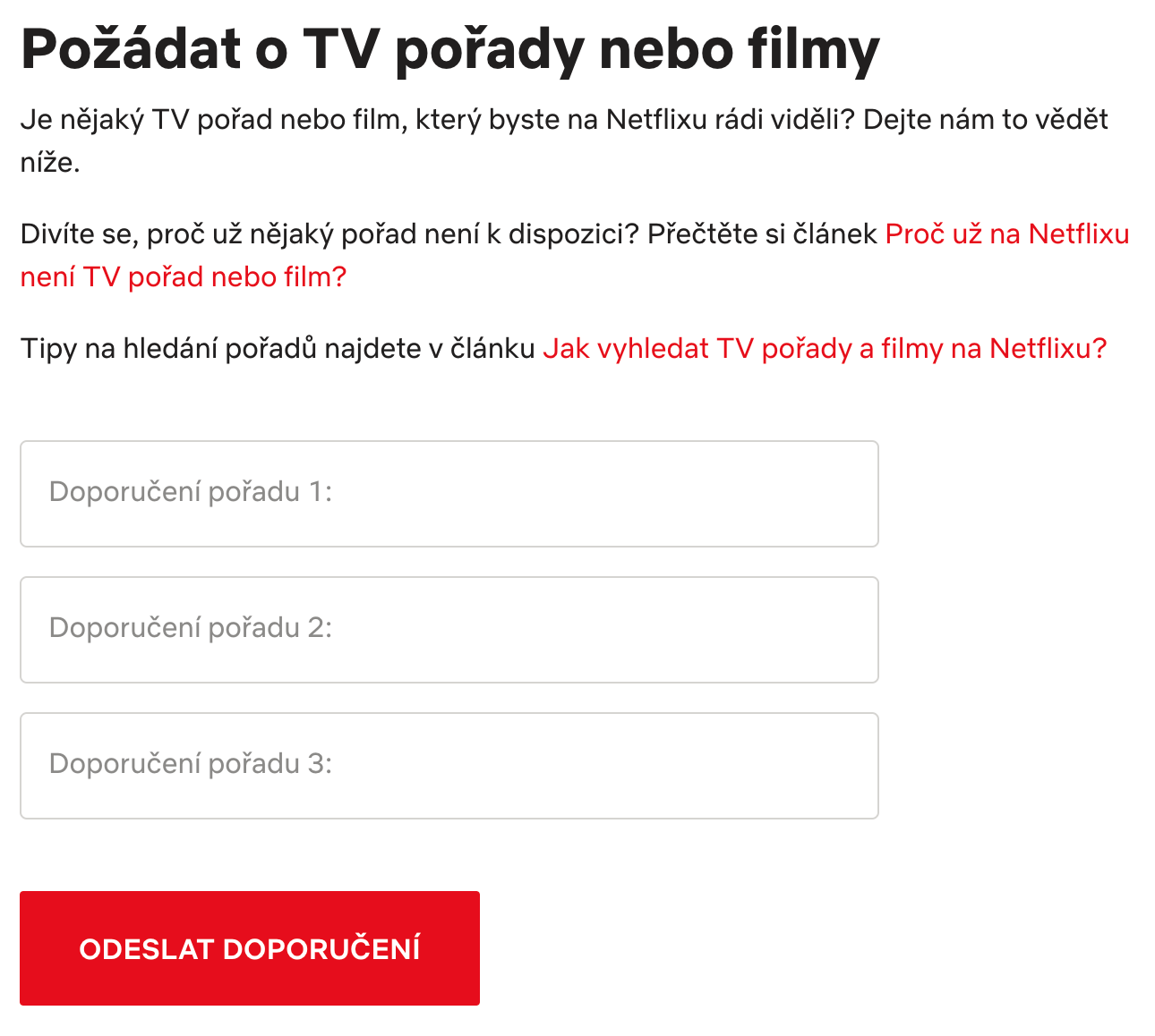 Netflix pozadavek na porad