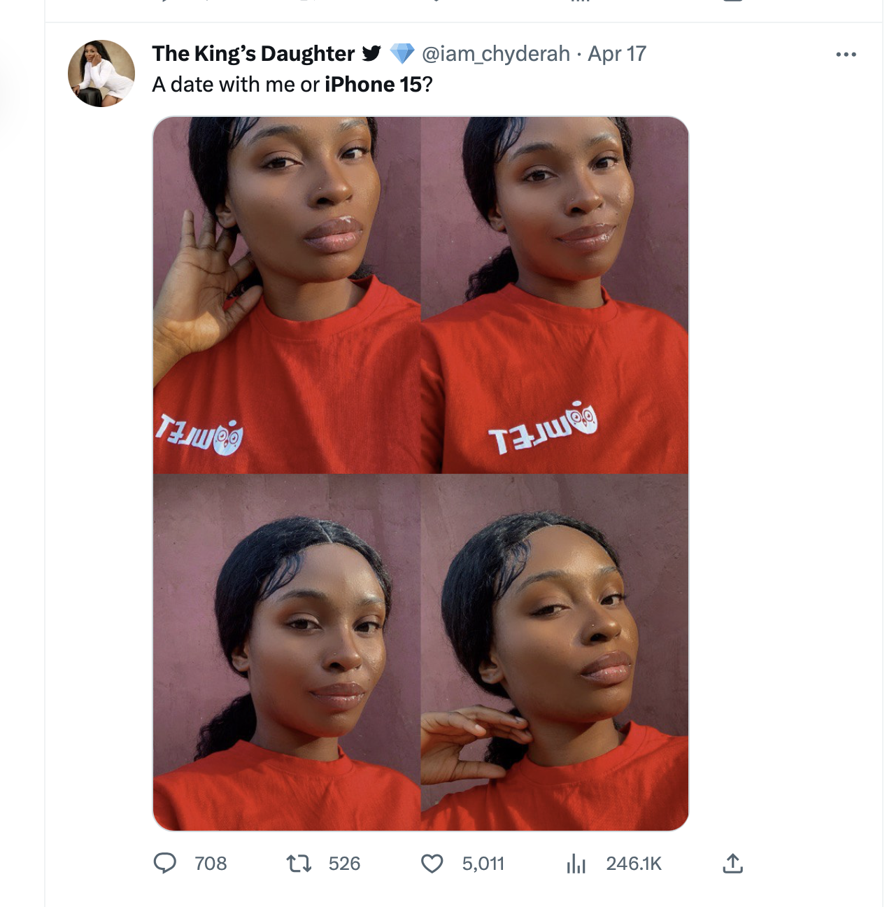 collage red shirt selfie