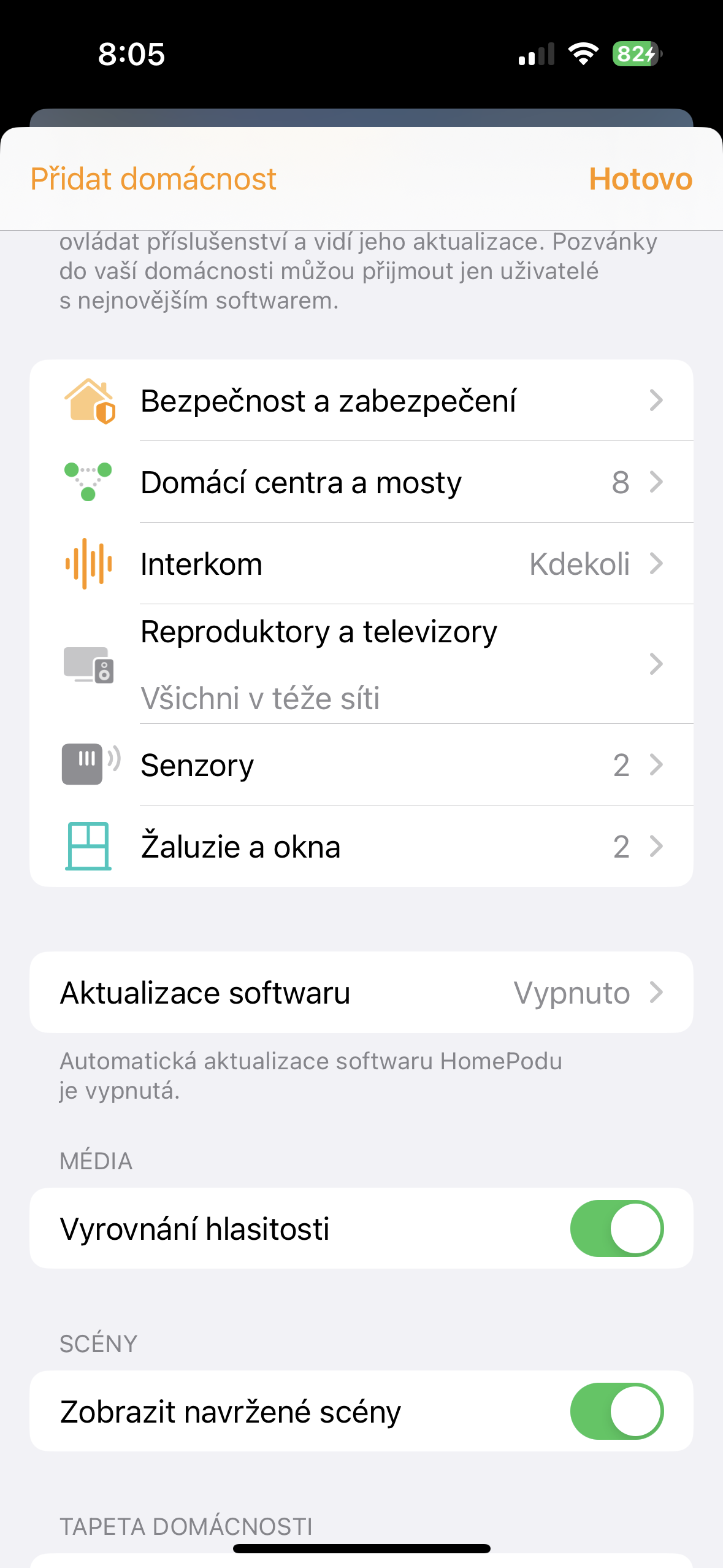 home app settings screen