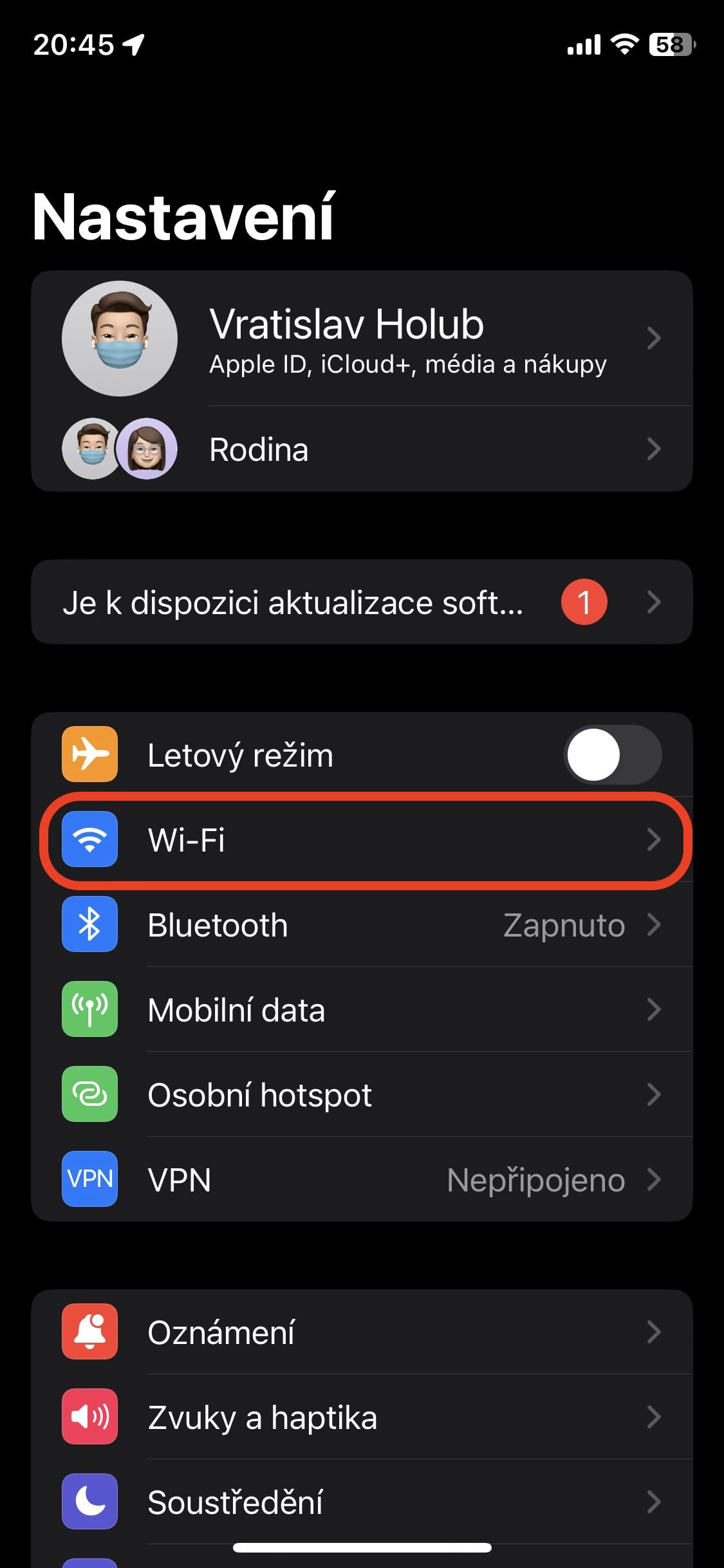 iphone settings wifi highlight