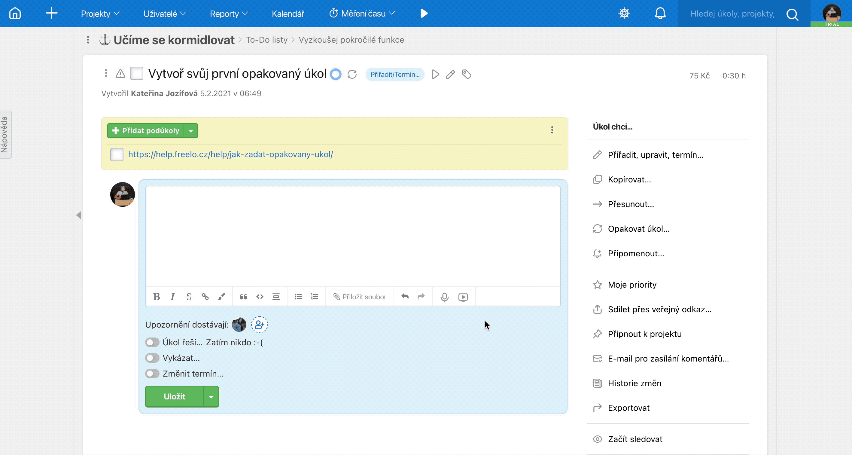 06 Zaznam obrazovky Freelo