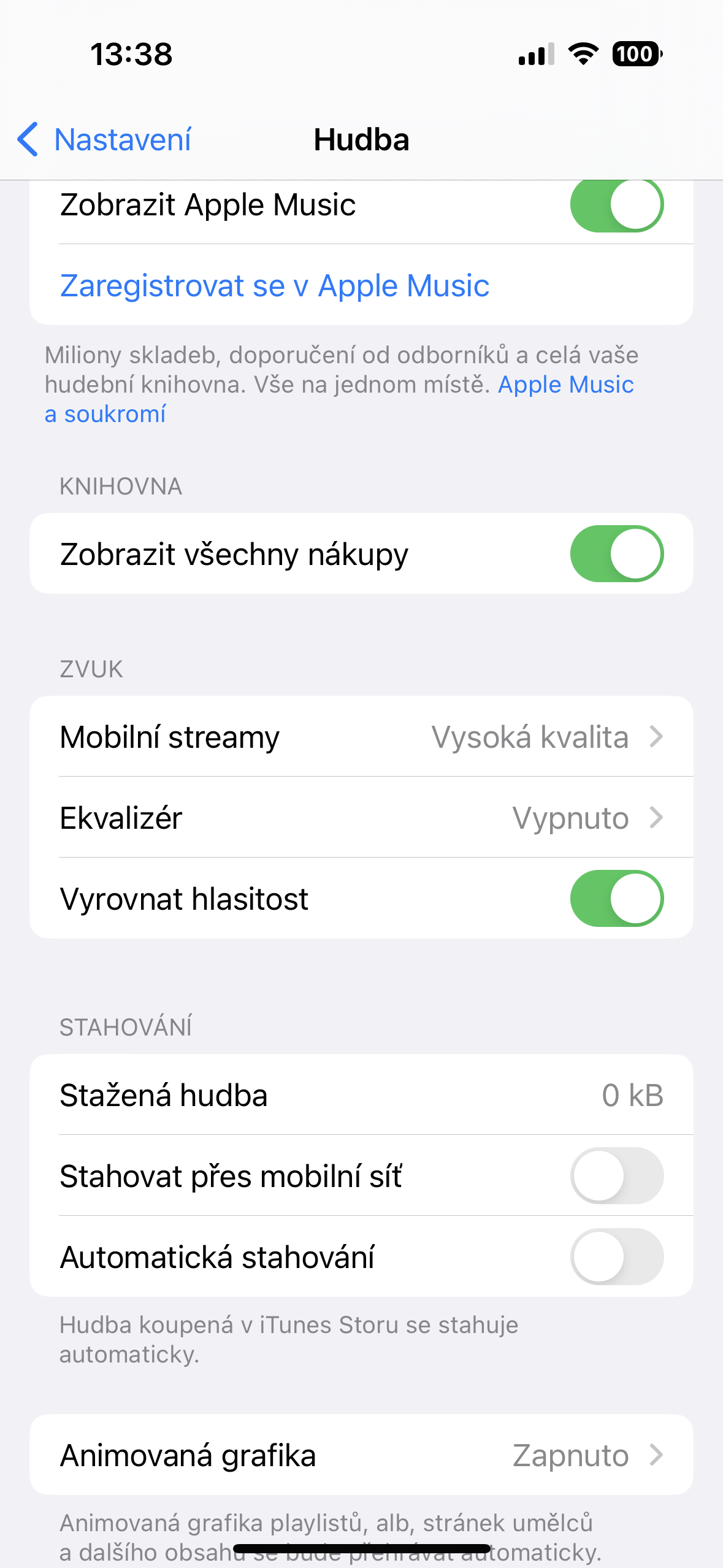 apple music settings screen
