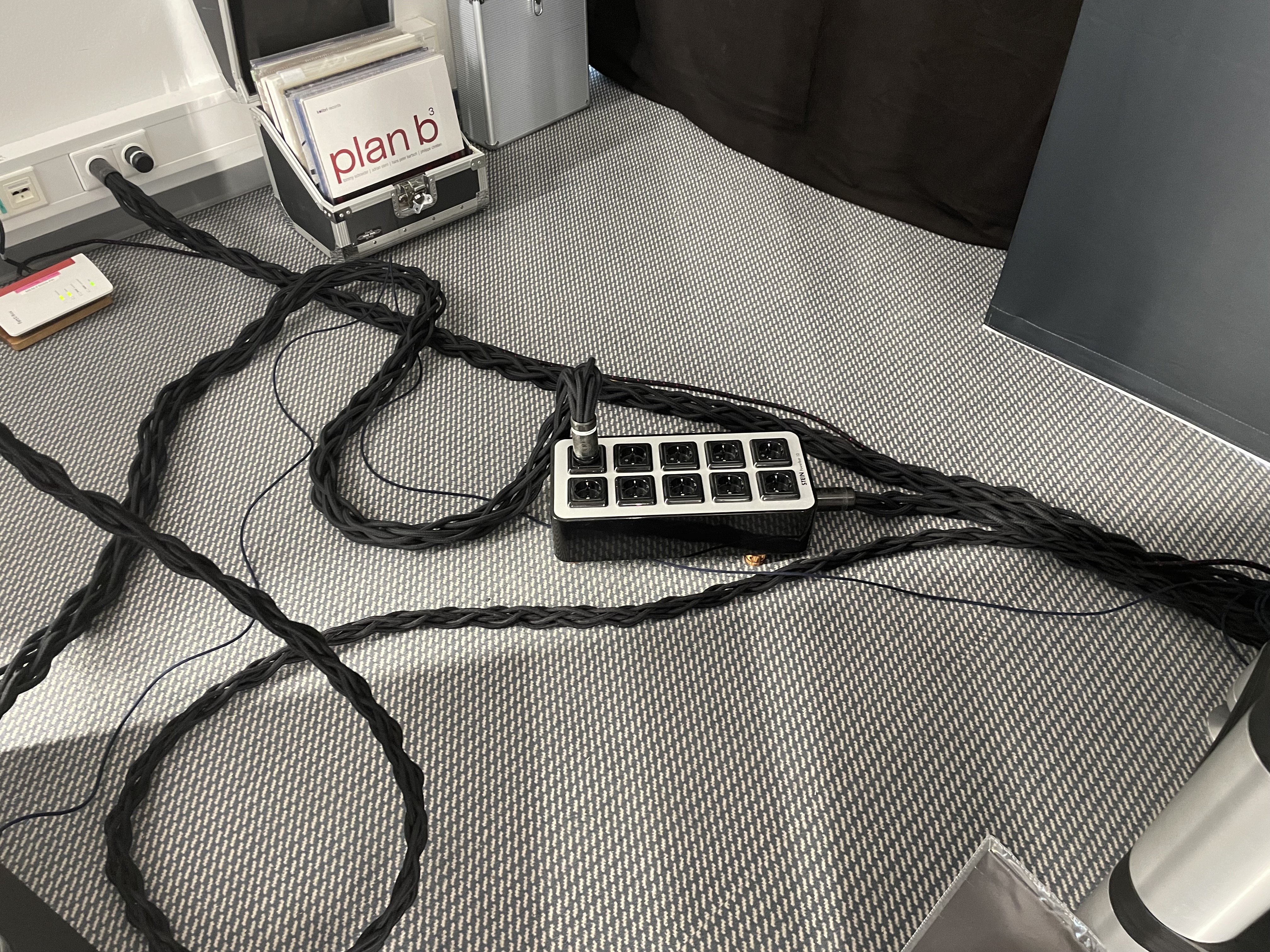 audio cables and power strip