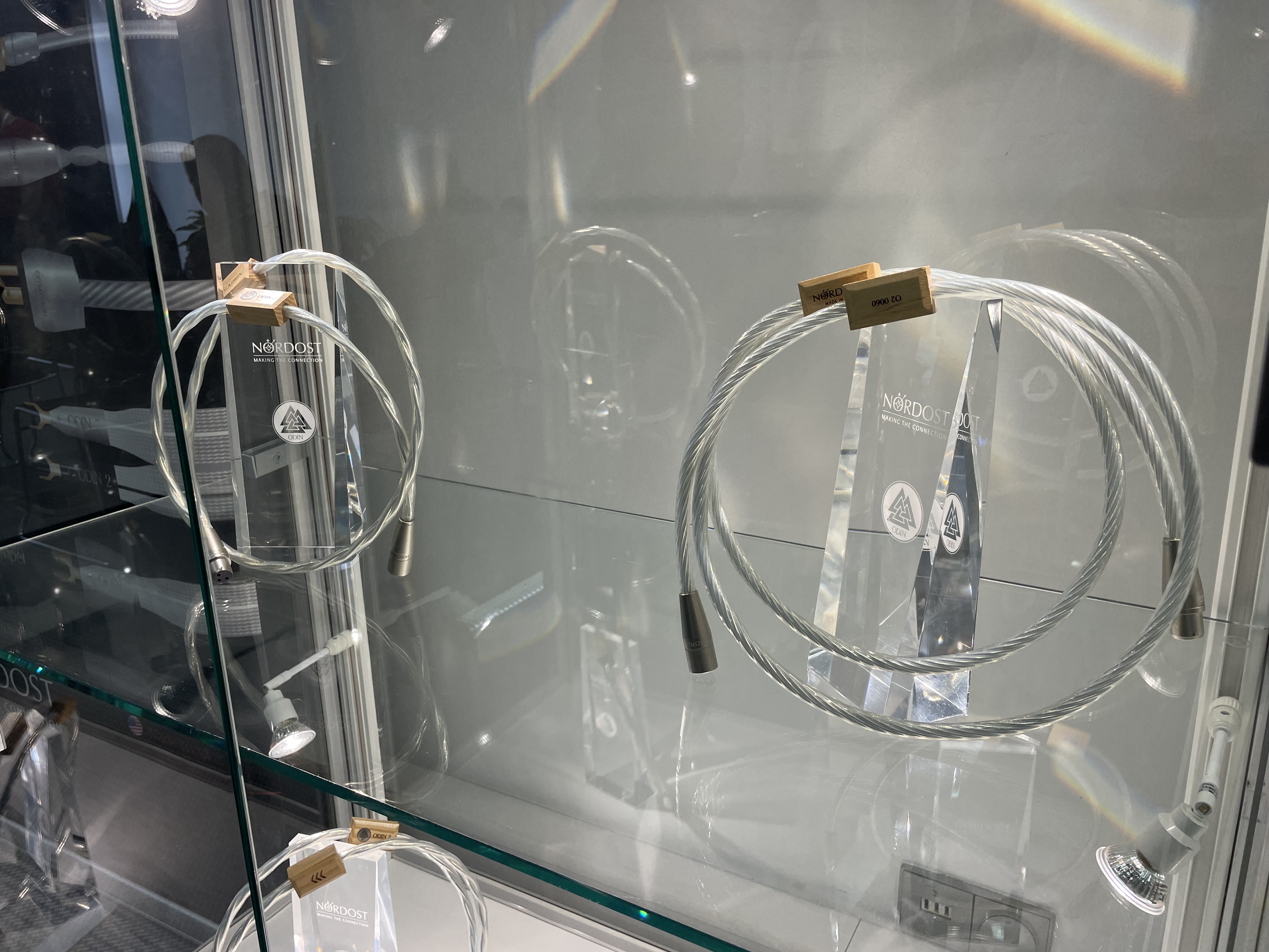 audio cables in display case