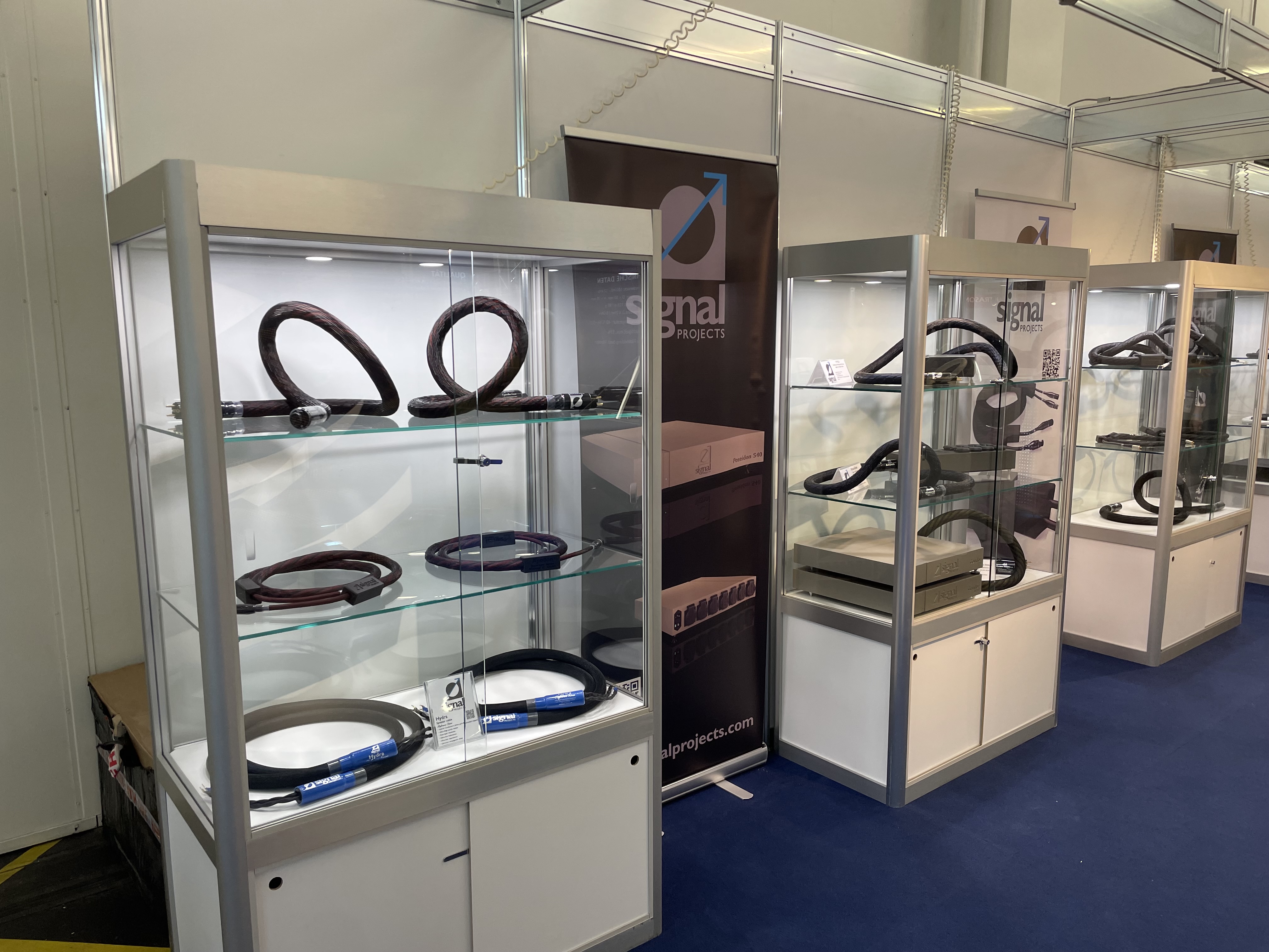 audio cables in display cases