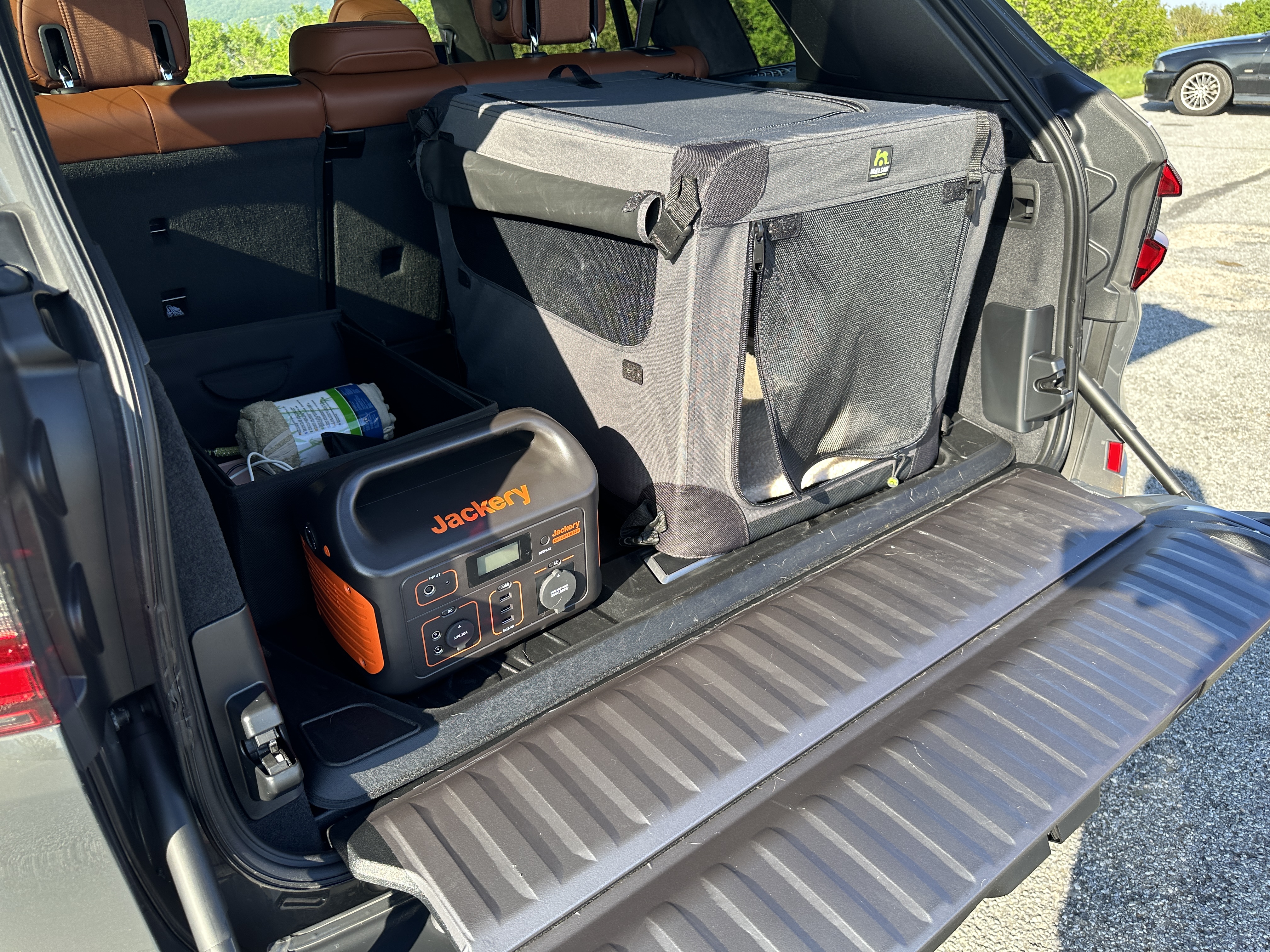 car trunk power station closeup