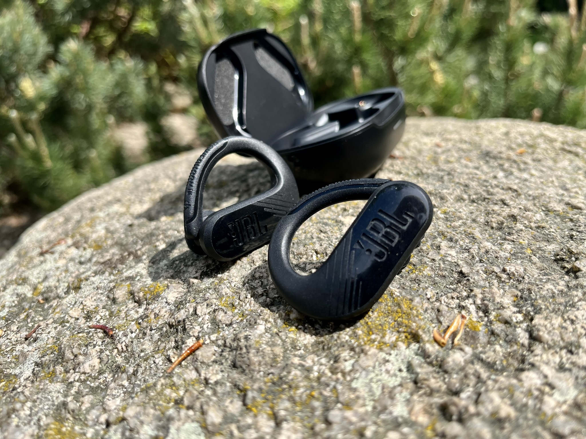 closeup wireless earbuds