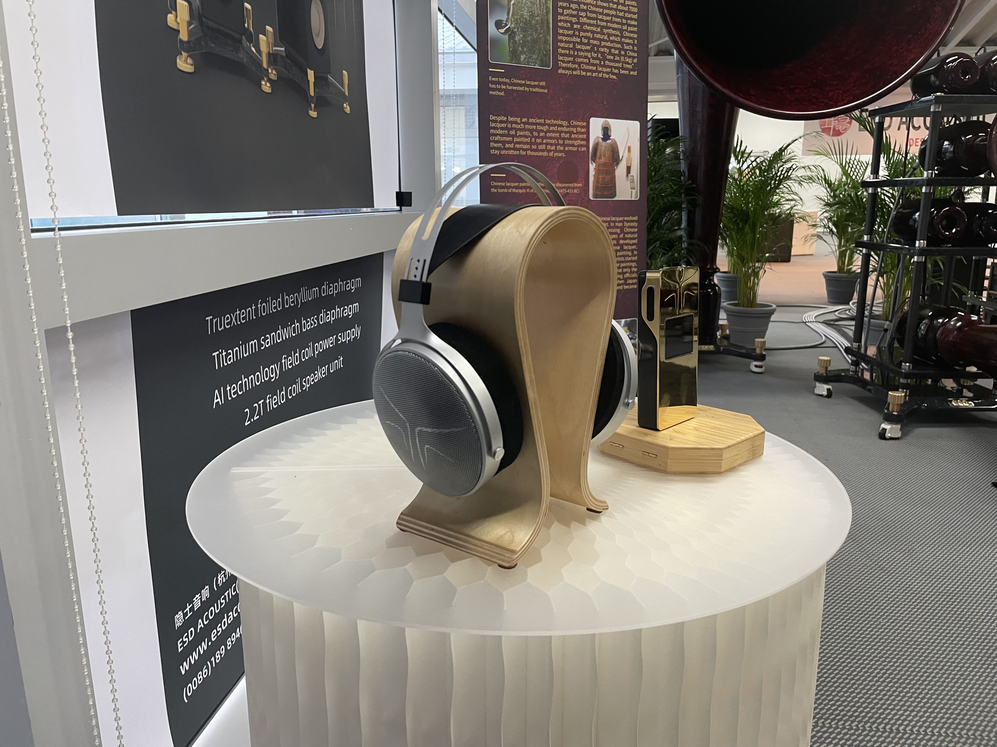 headphones on wooden stand