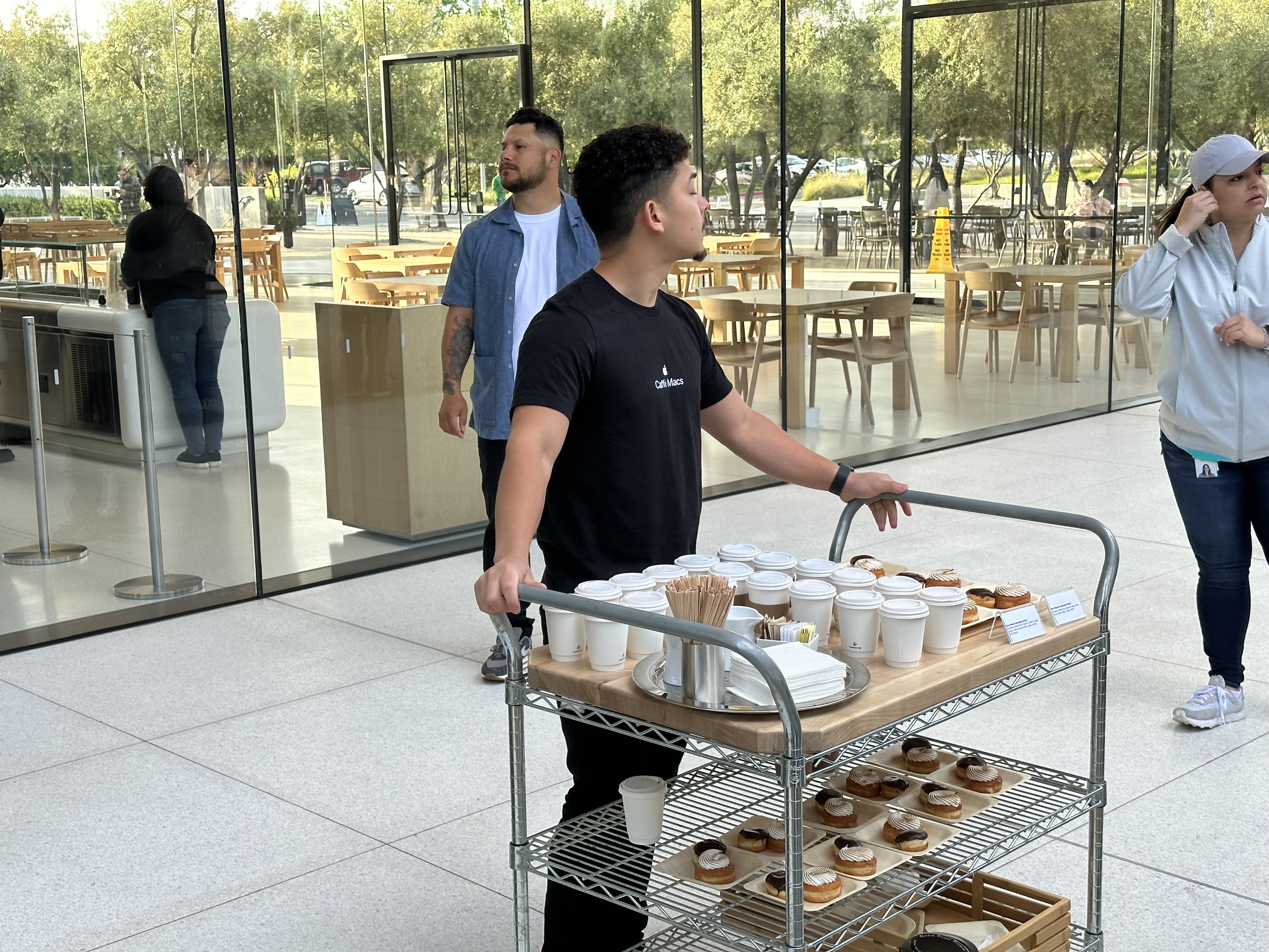 coffee cart outside glass building