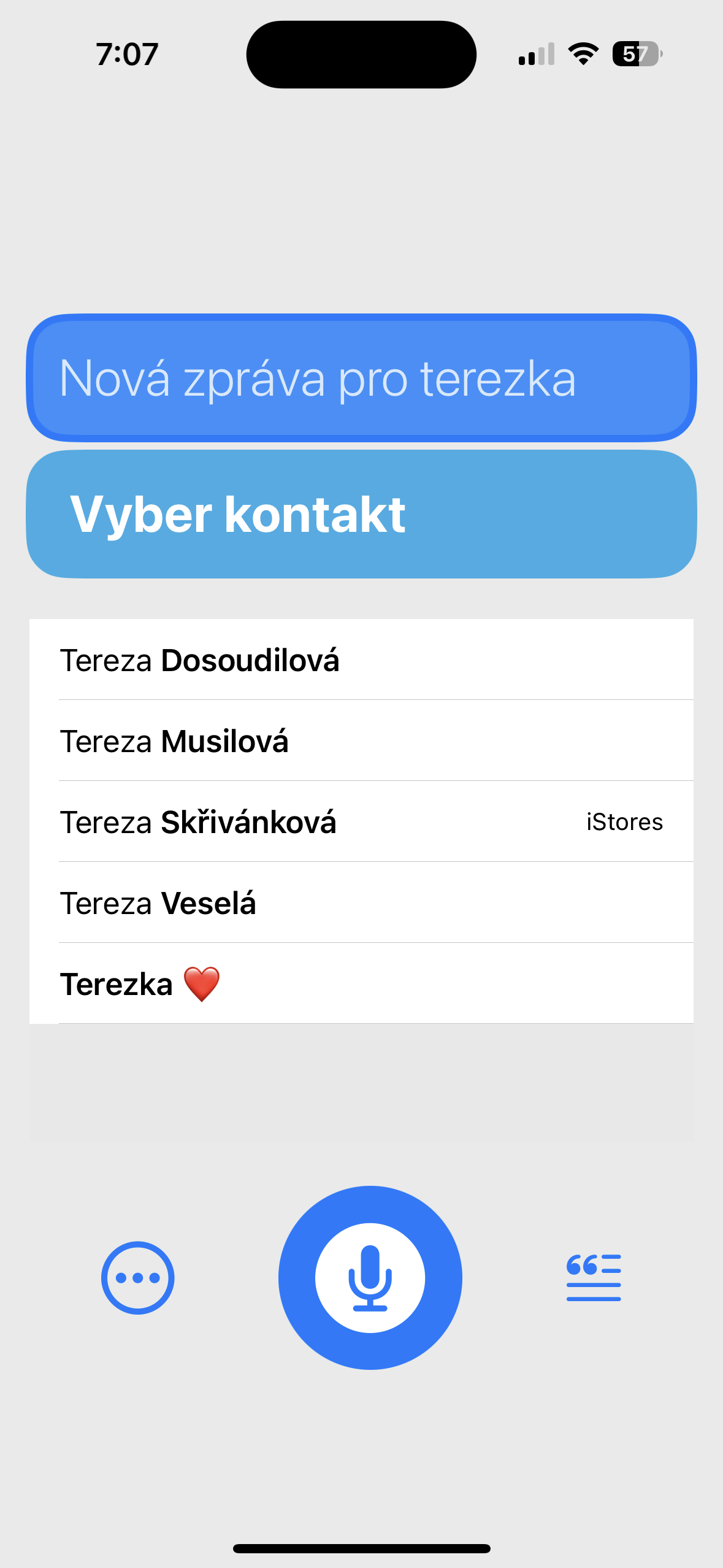 contact selection screen