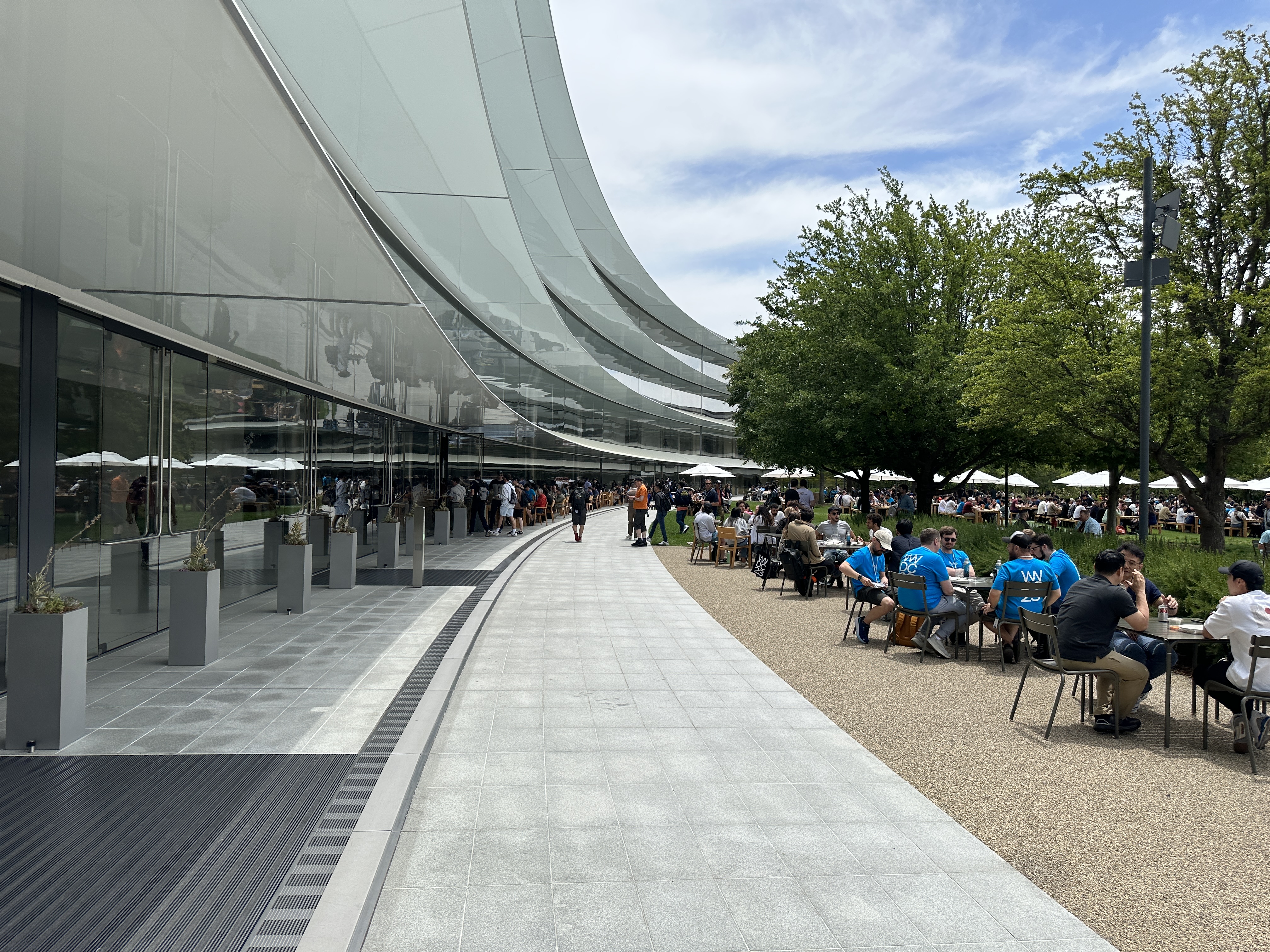 curved building outdoor seating