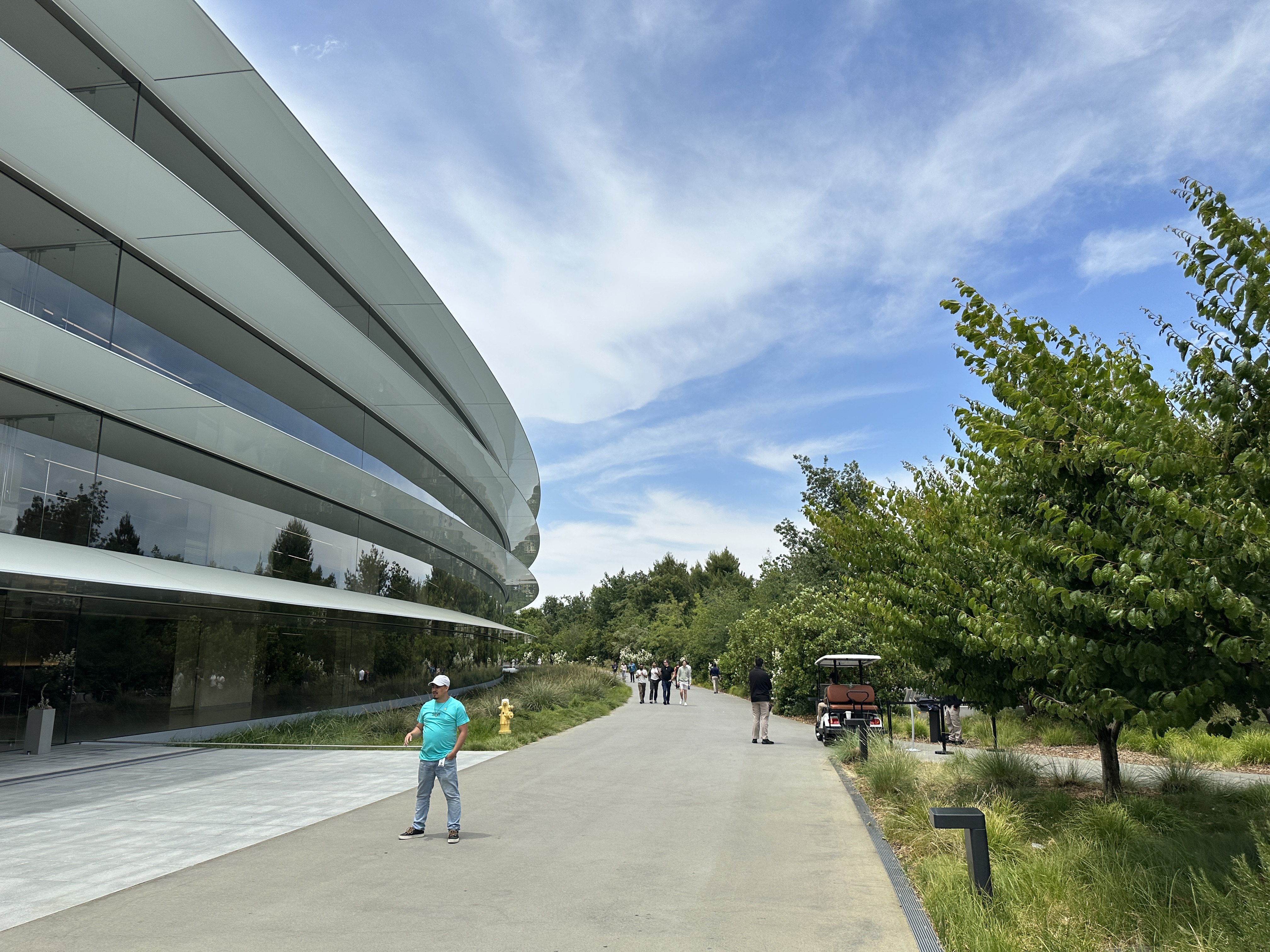 curved building pathway trees