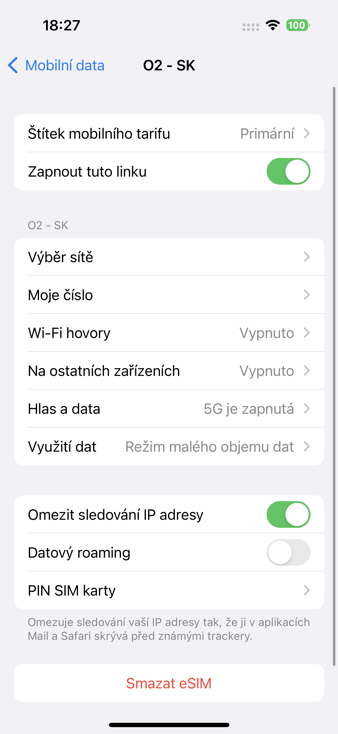 esim settings screen