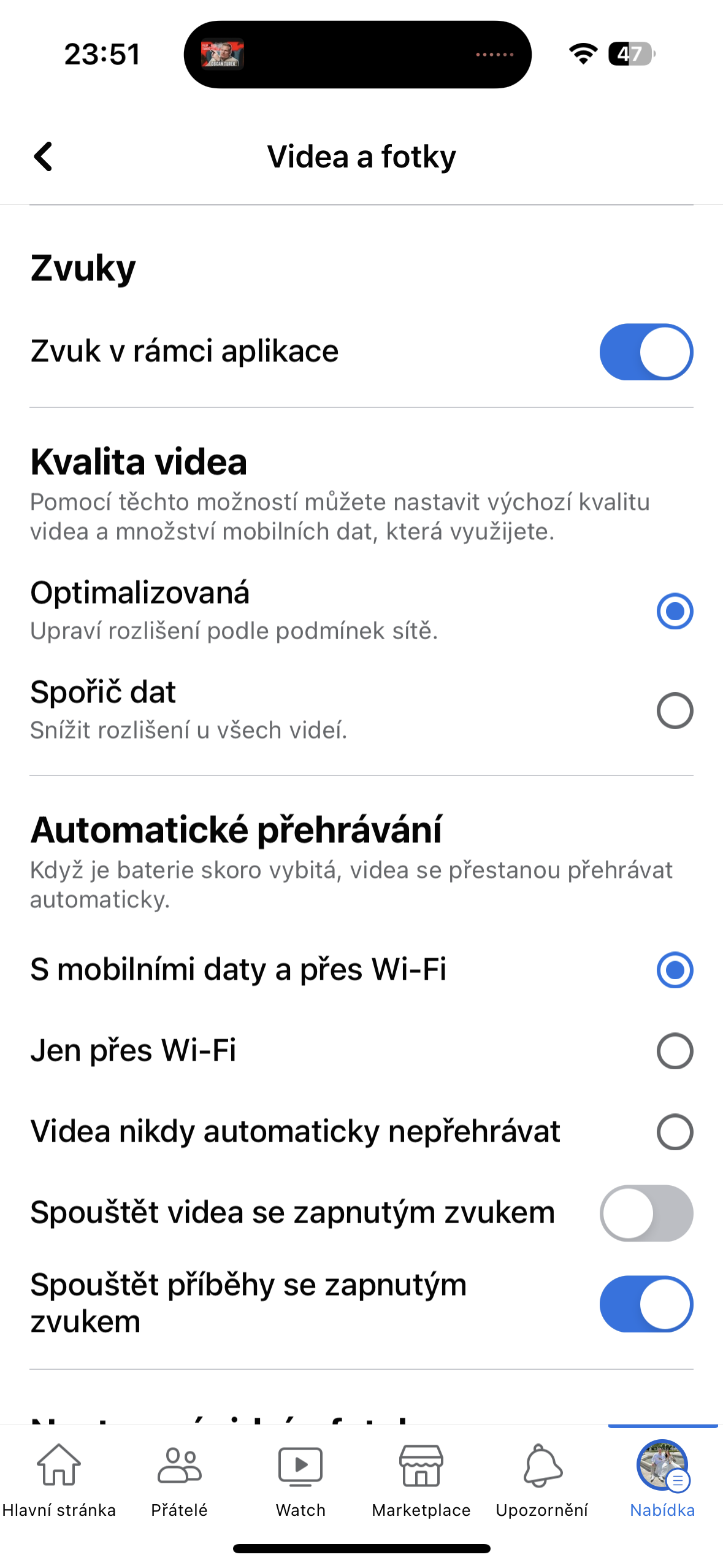 facebook video settings