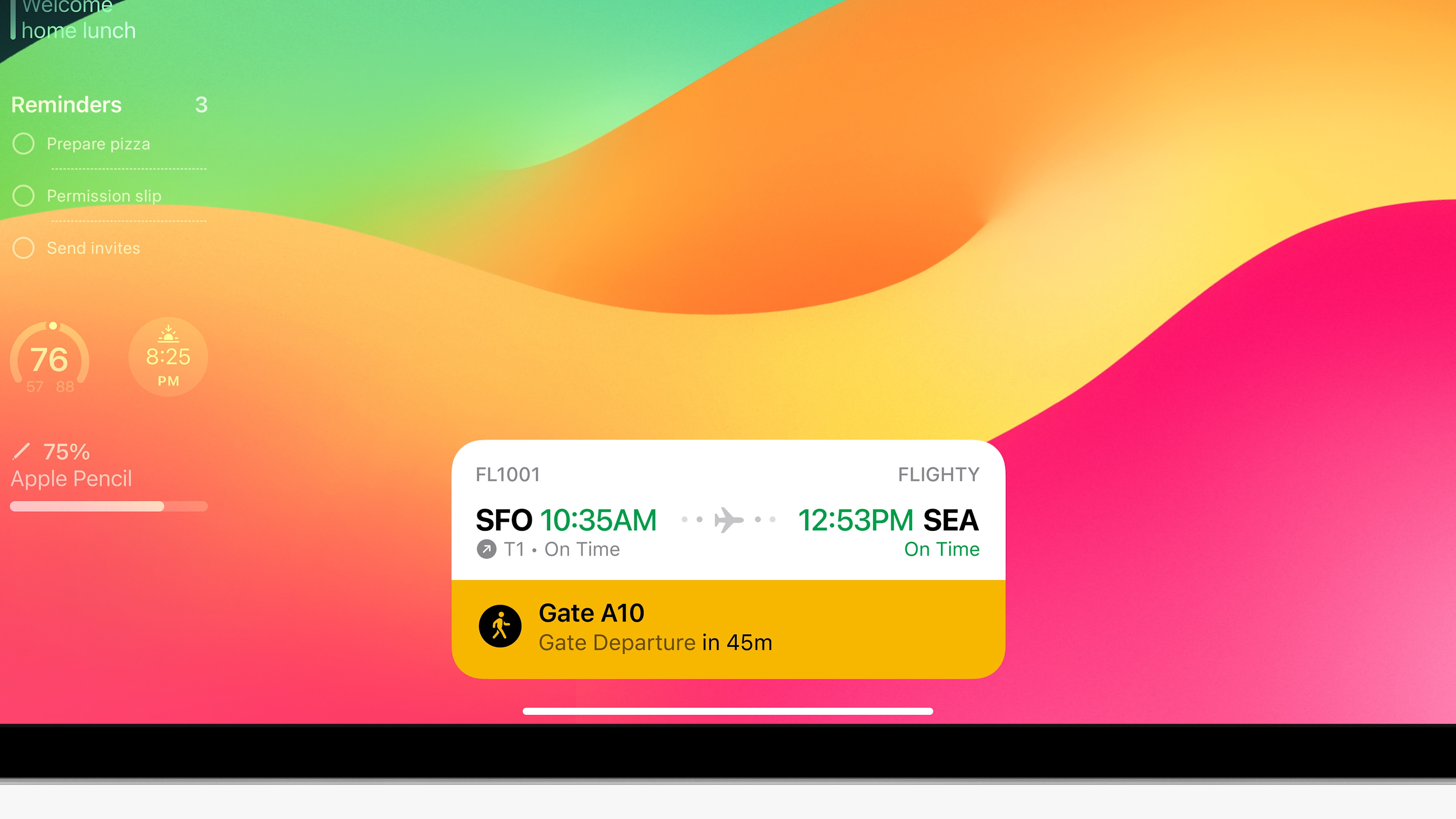 flight notification on colorful background
