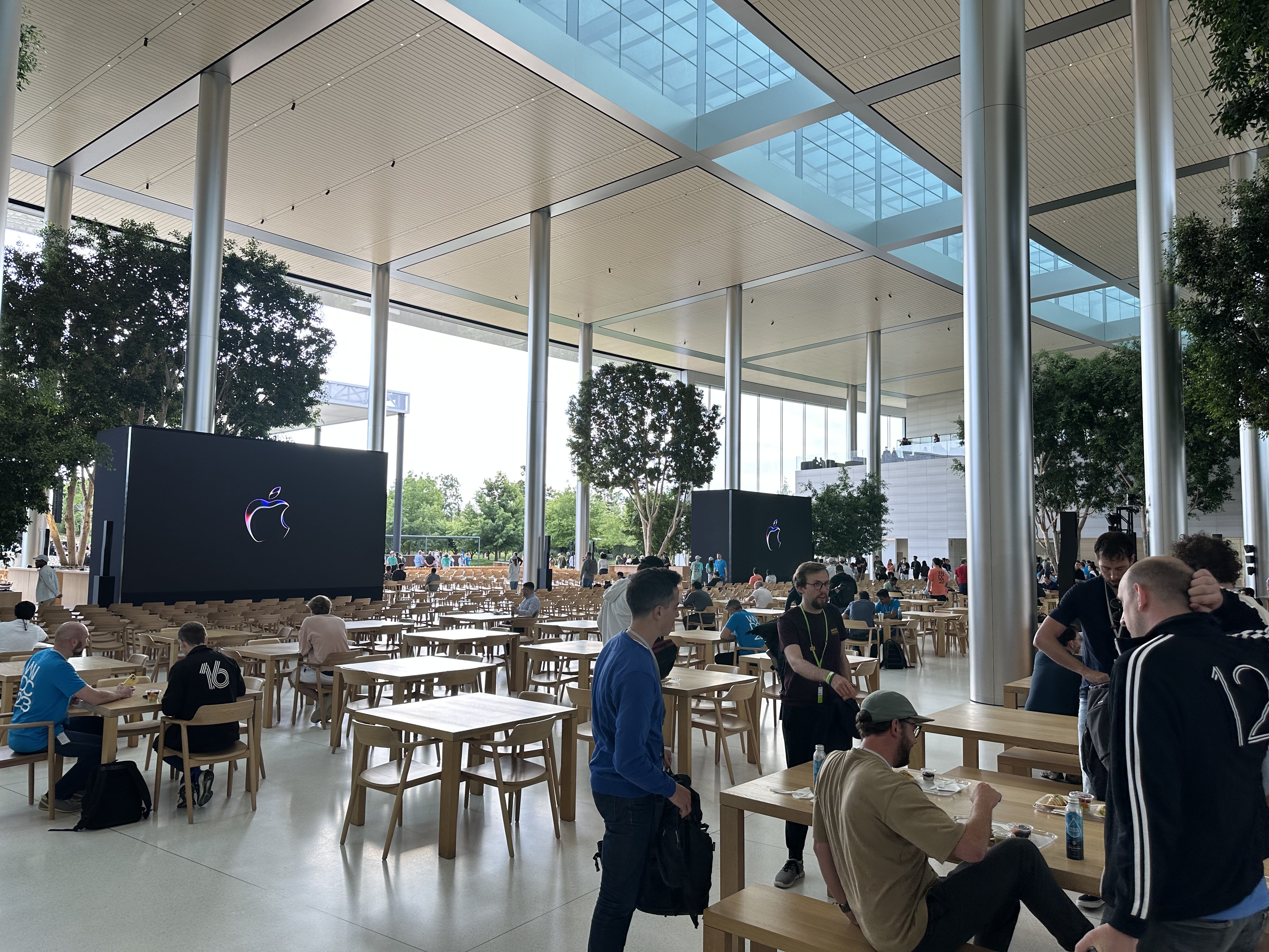 indoor cafeteria apple logo