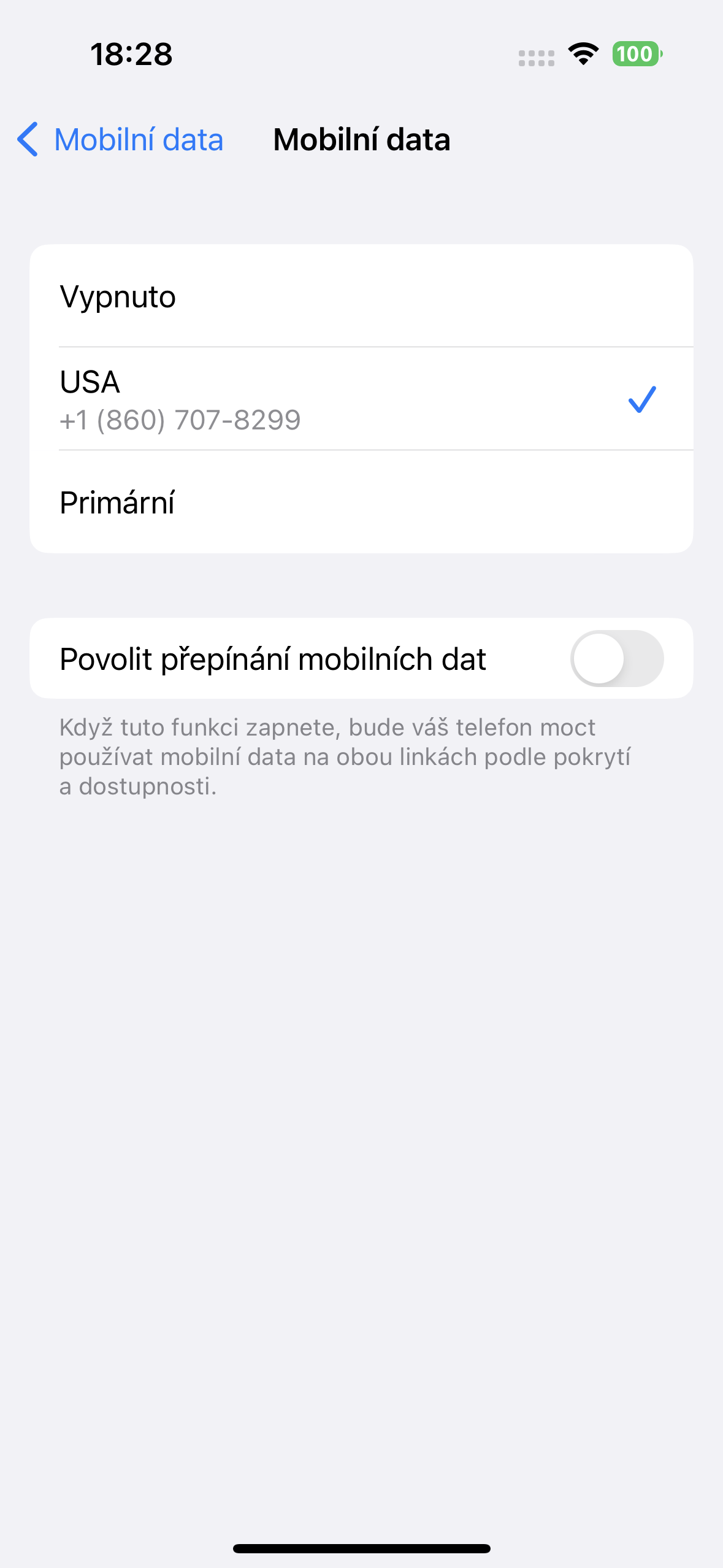 mobile data settings screen