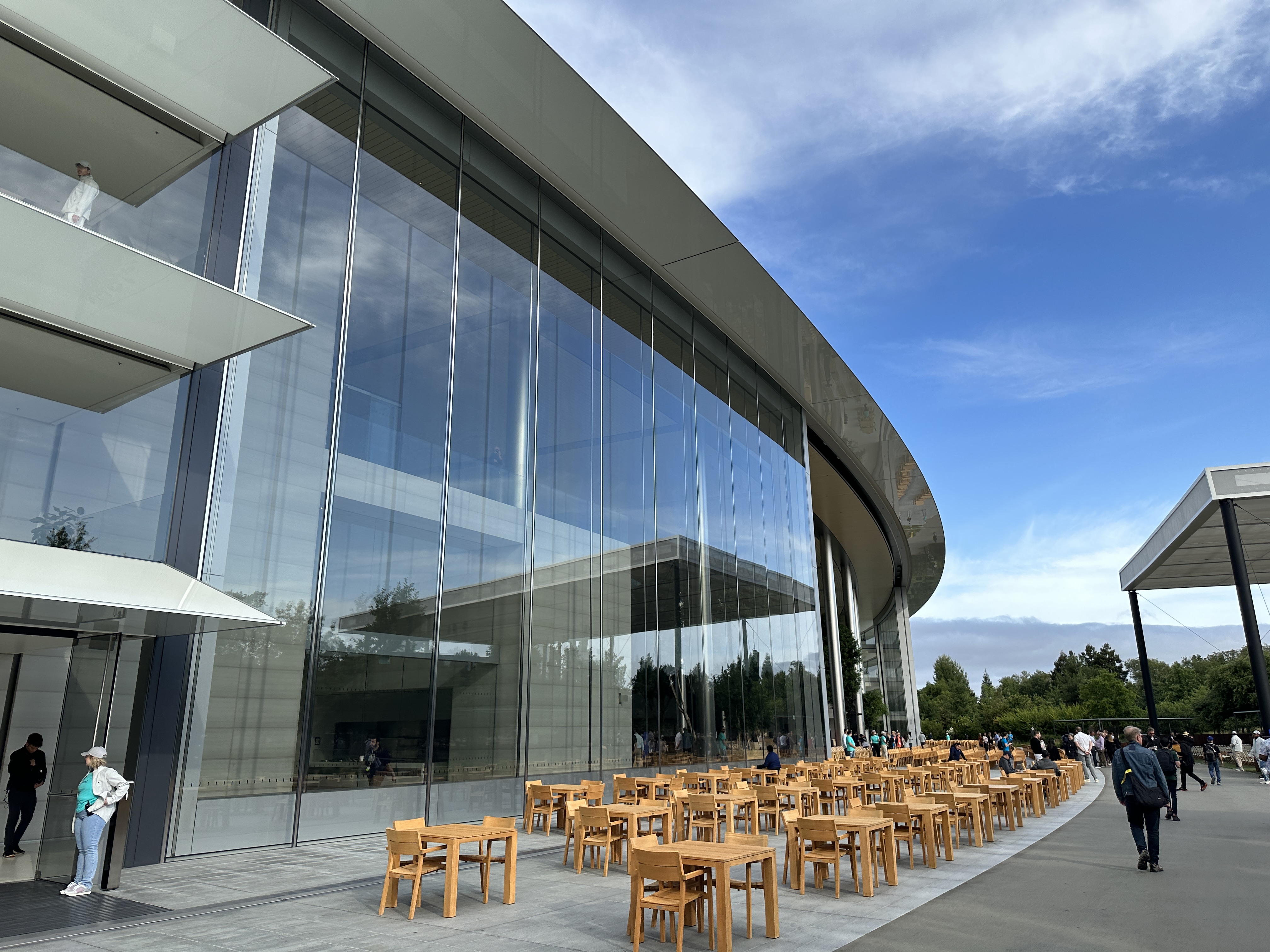 outdoor seating glass building