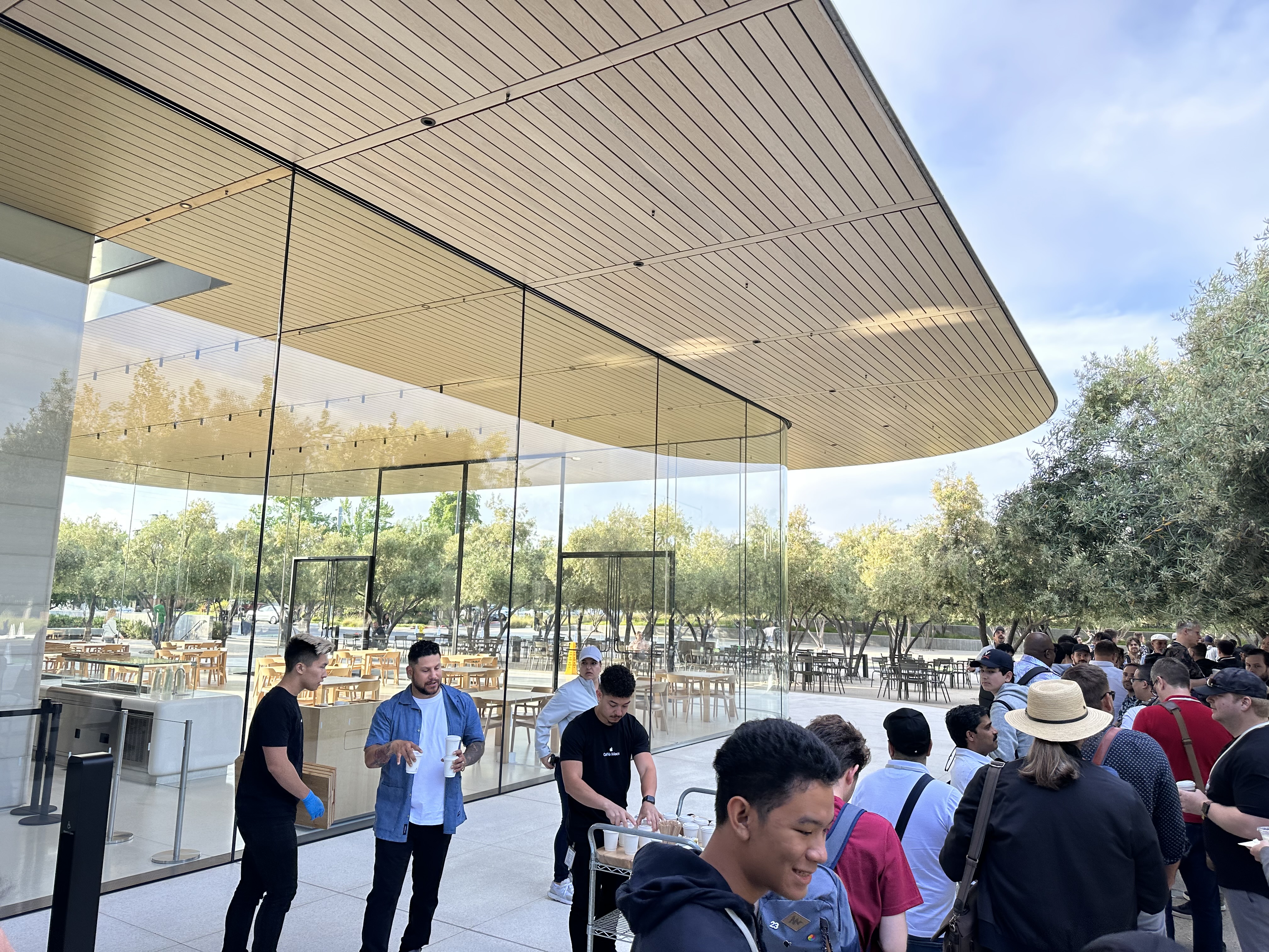 queue outside modern building