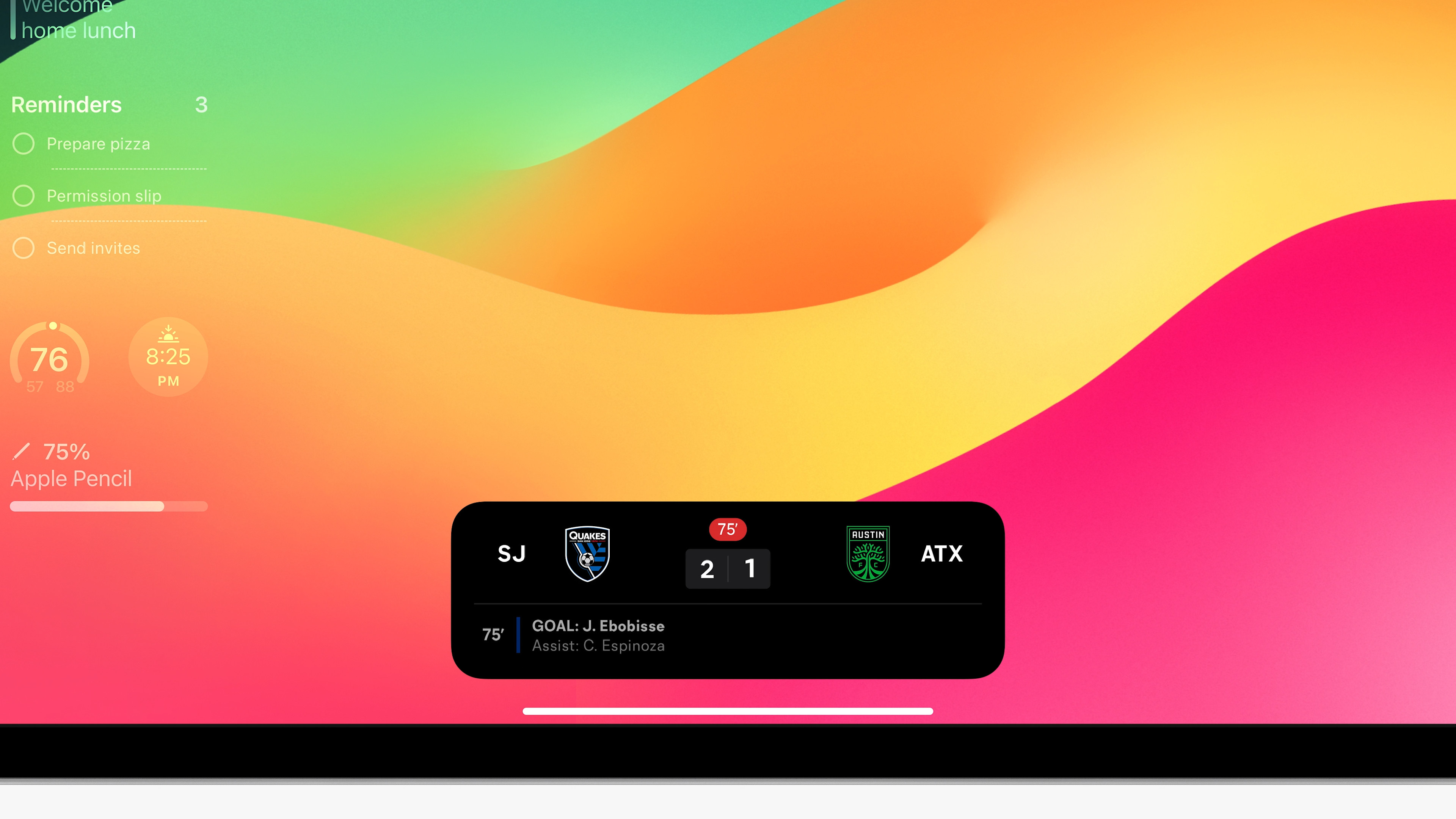 soccer score notification on colorful background