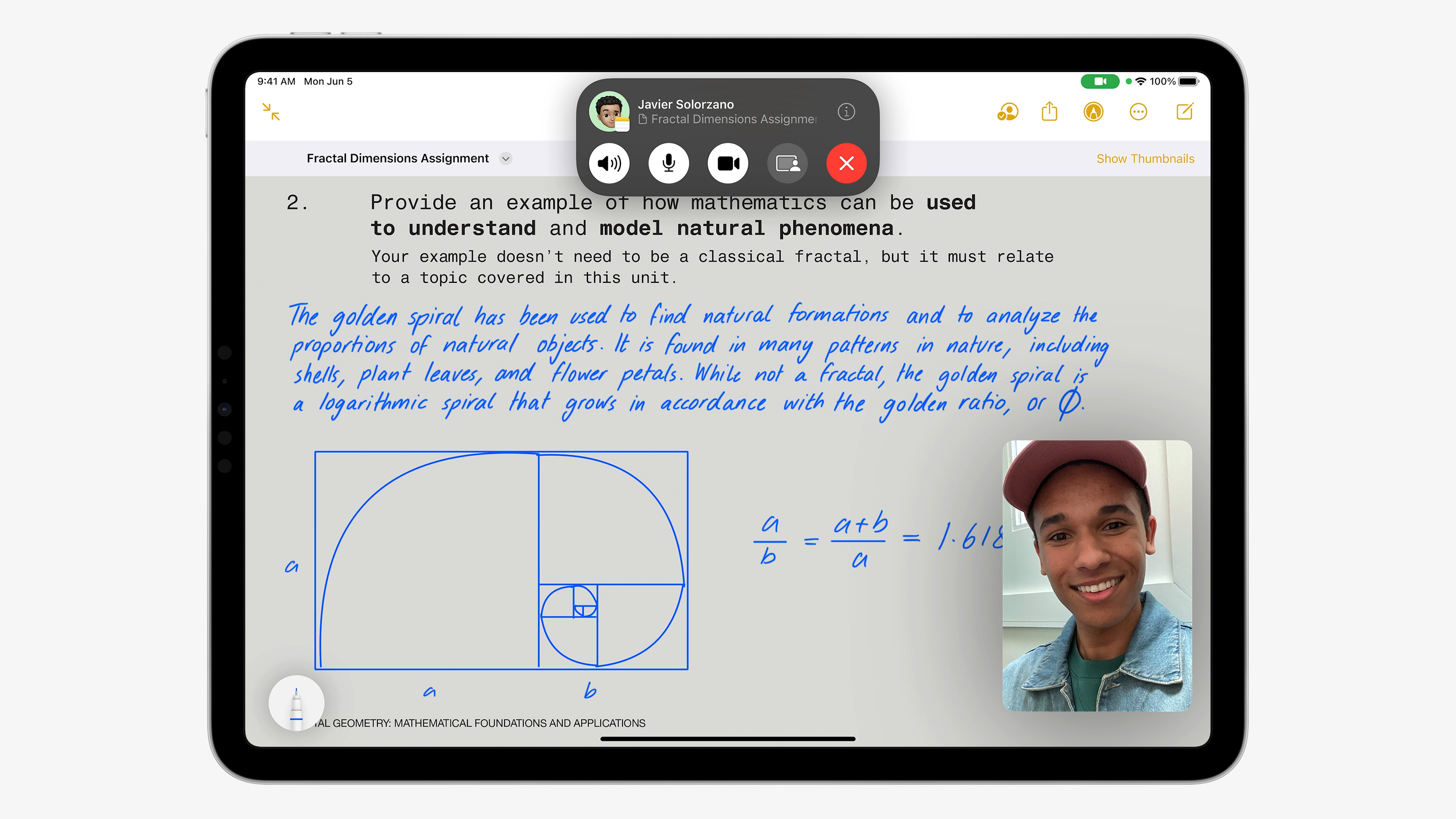 tablet with math assignment and video call