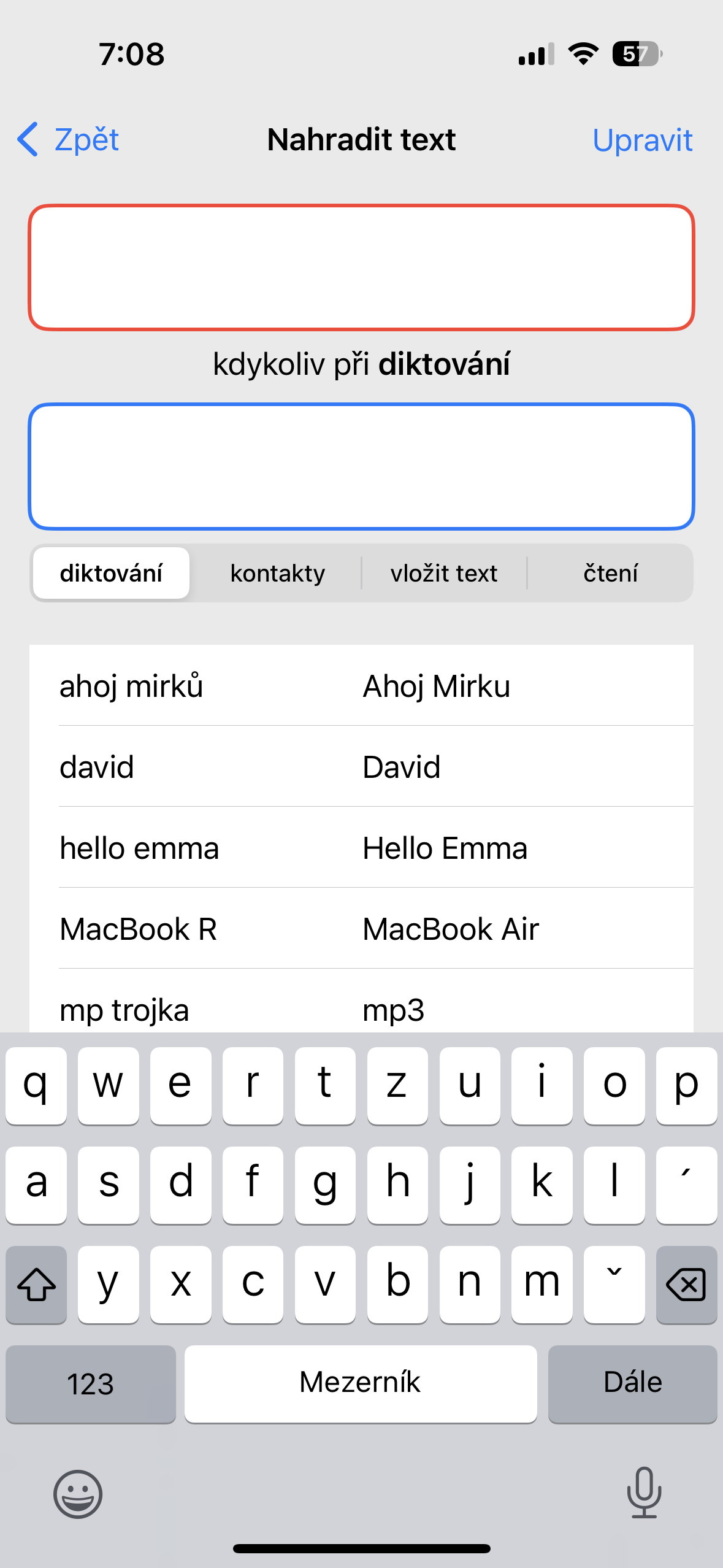 text replacement settings