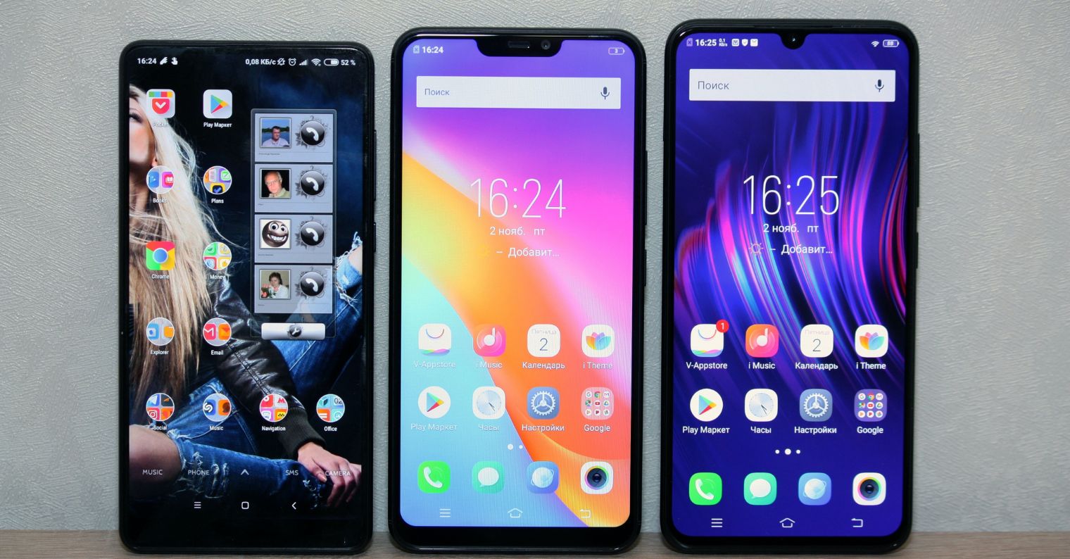 three smartphones display comparison